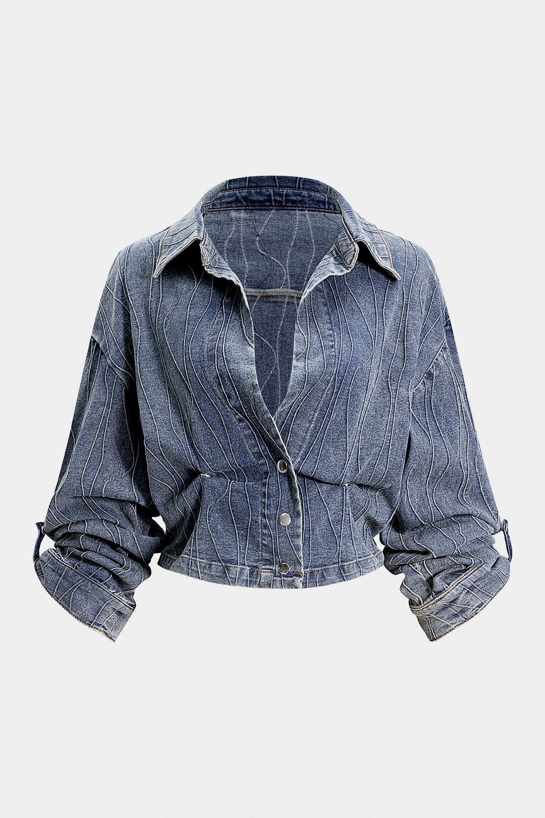 Jeansjacke mit gesmokter Raffung