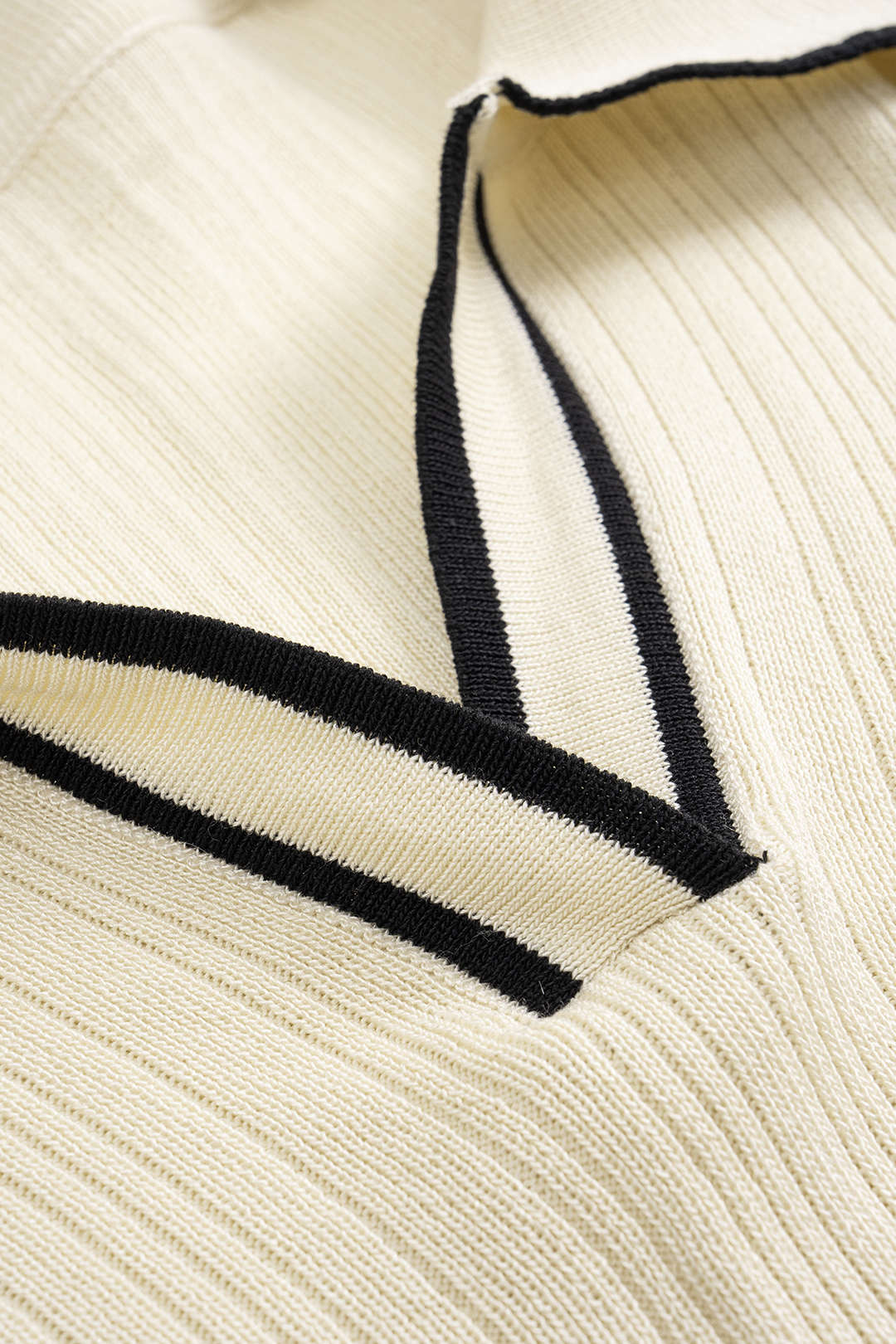 Knit Contrast Binding Lapel Short-Sleeve Top And Wide Leg Pants Set