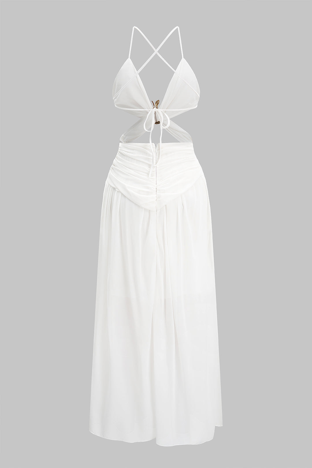 Robe longue sans manches froncée à découpes croisées métallisées