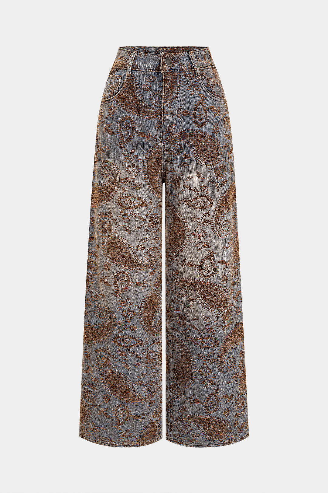Pantalon droit à broderie florale et fermeture éclair