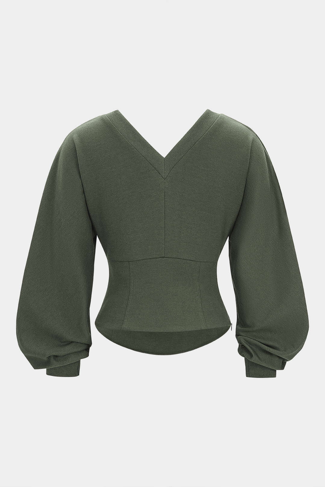 Solid V-Neck Waist-Cinching Sweatshirt