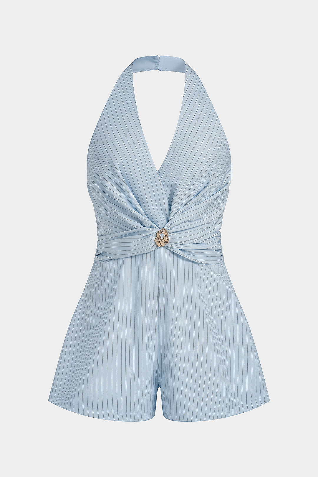 Overall-Playsuit mit Streifenmuster, Metallic-Halter, V-Ausschnitt, überkreuztem Rückenausschnitt und ärmellos