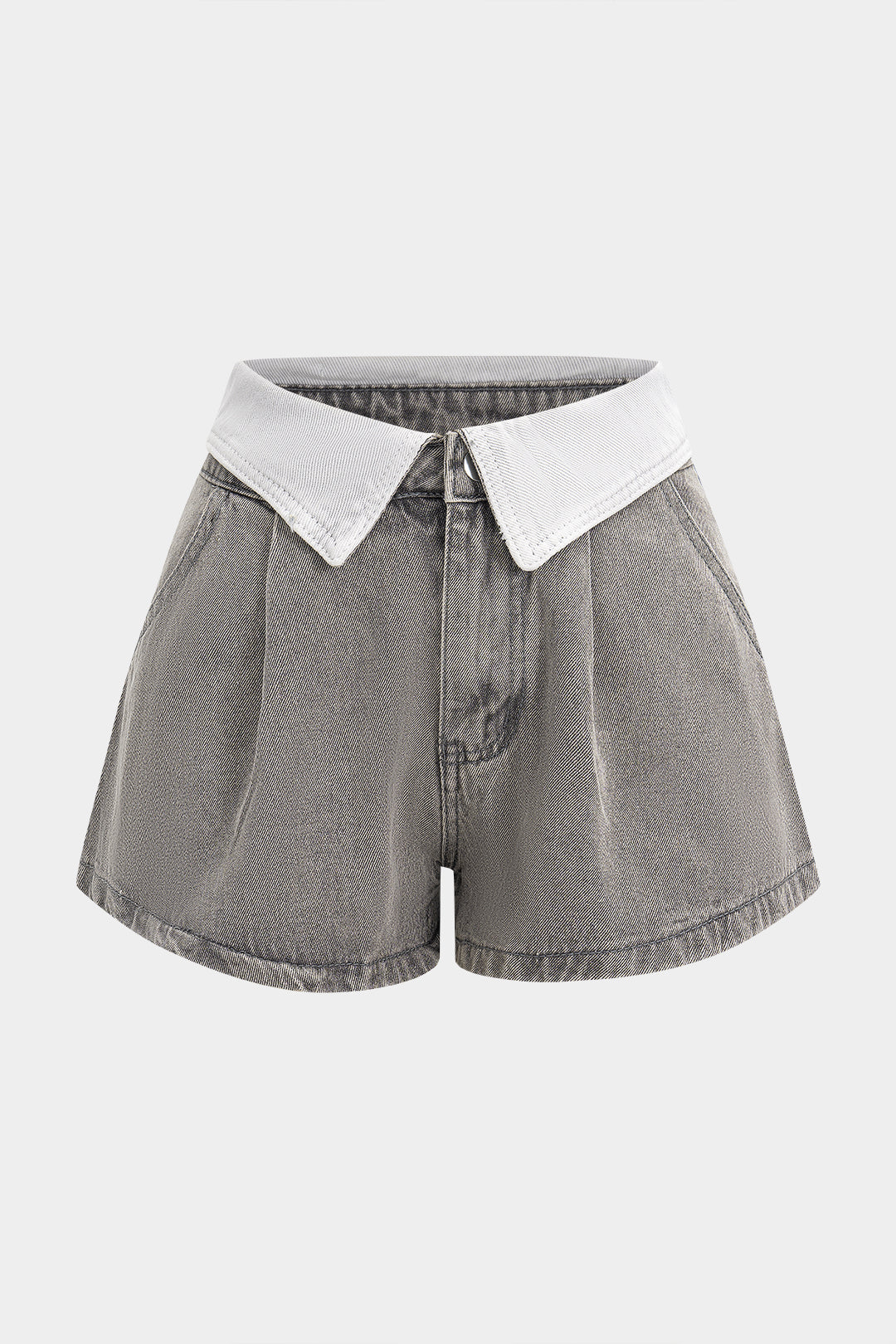 Denim-Shorts mit hohem Bund, weitem Bein und Kontrastdetails