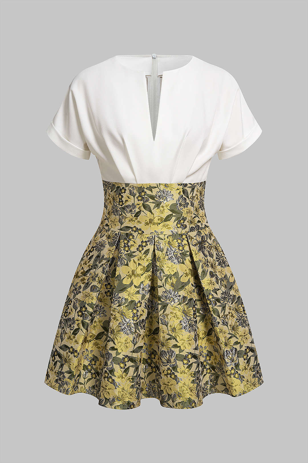 Ärmelloses Mini-Kleid aus Jacquard-Patchwork mit Blumenmuster