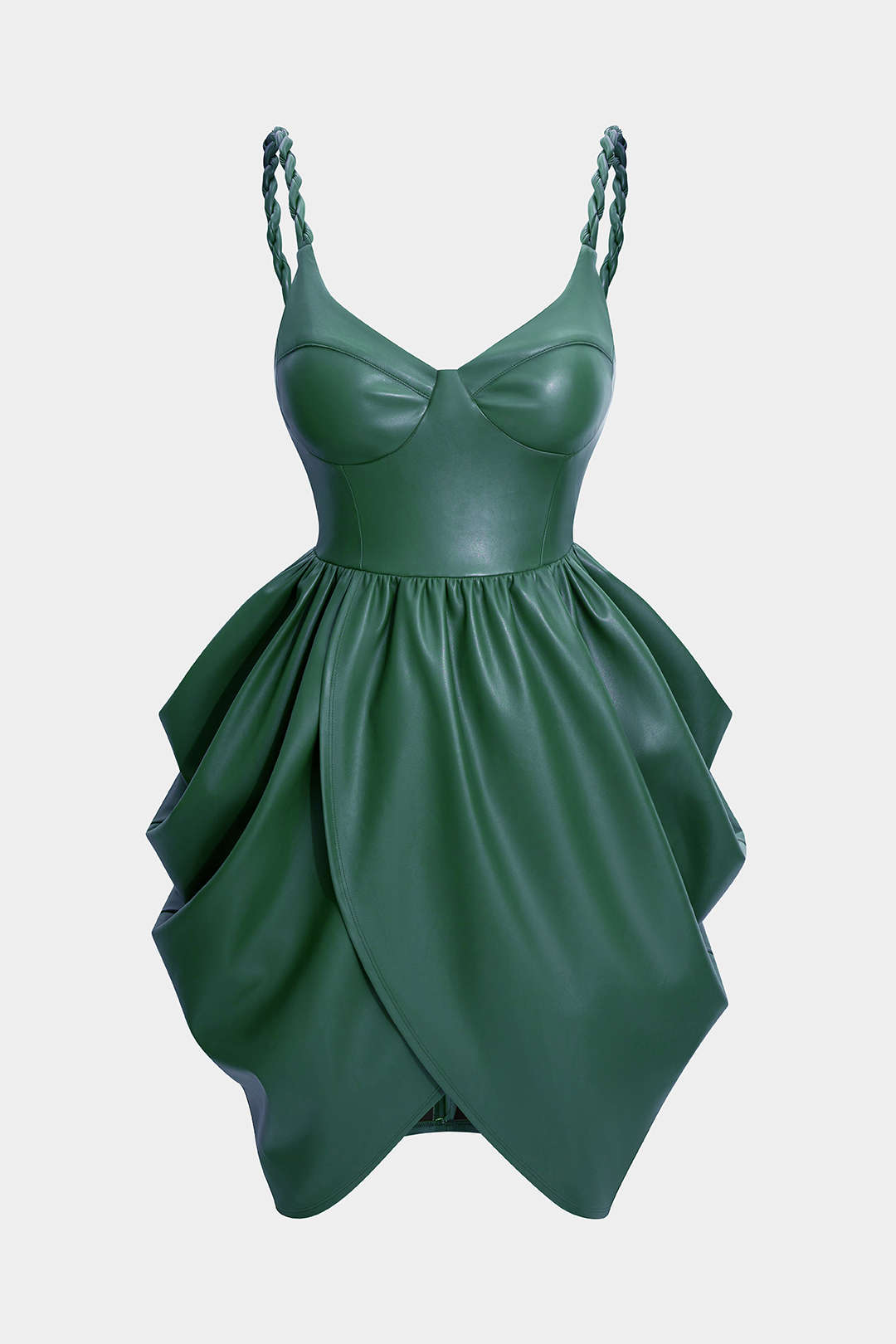 Ärmelloses Mini-Kleid aus Kunstleder mit Raffungen und gedrehtem Knoten