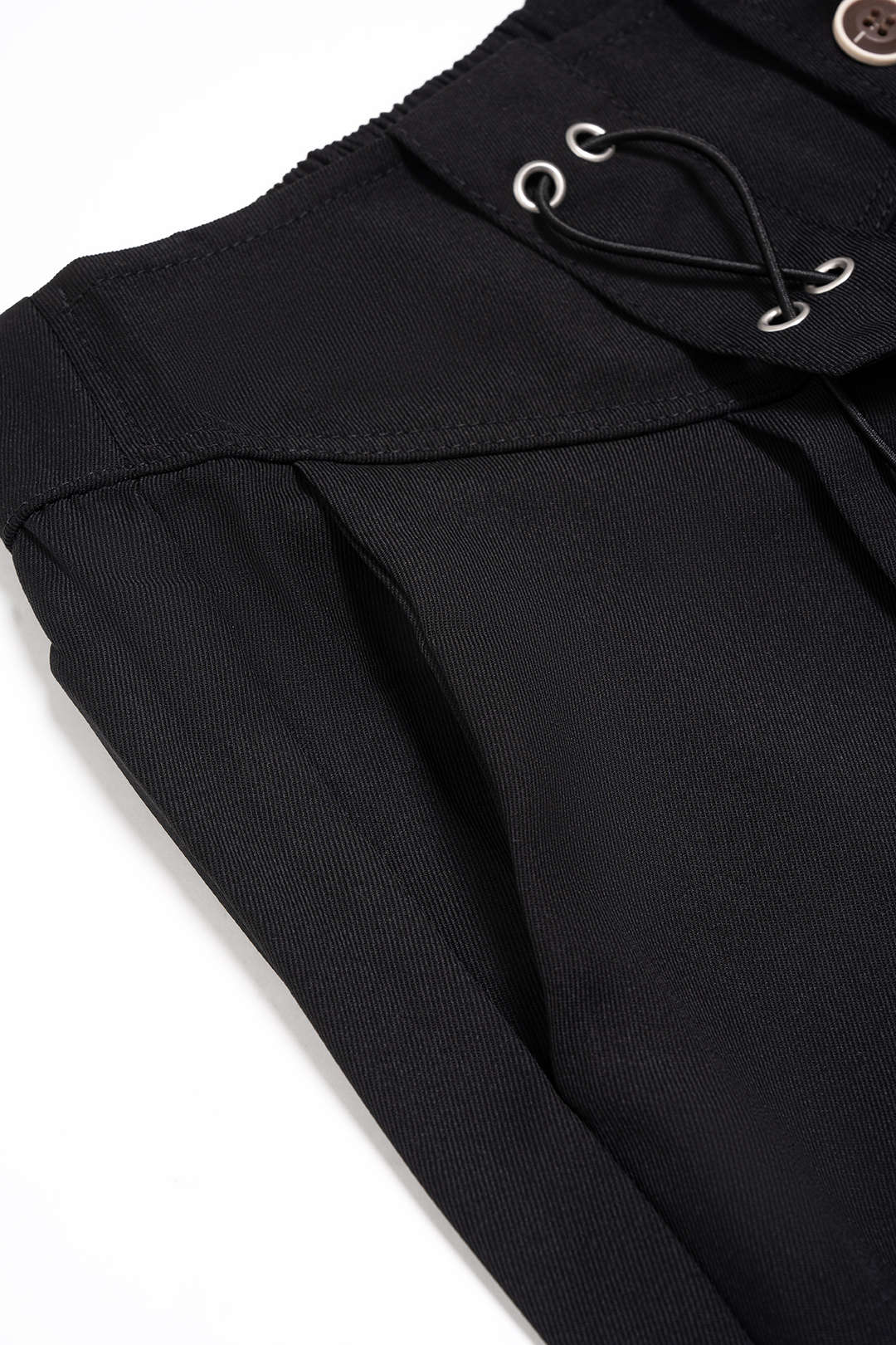 Solid Shirred Waistband Button Pants