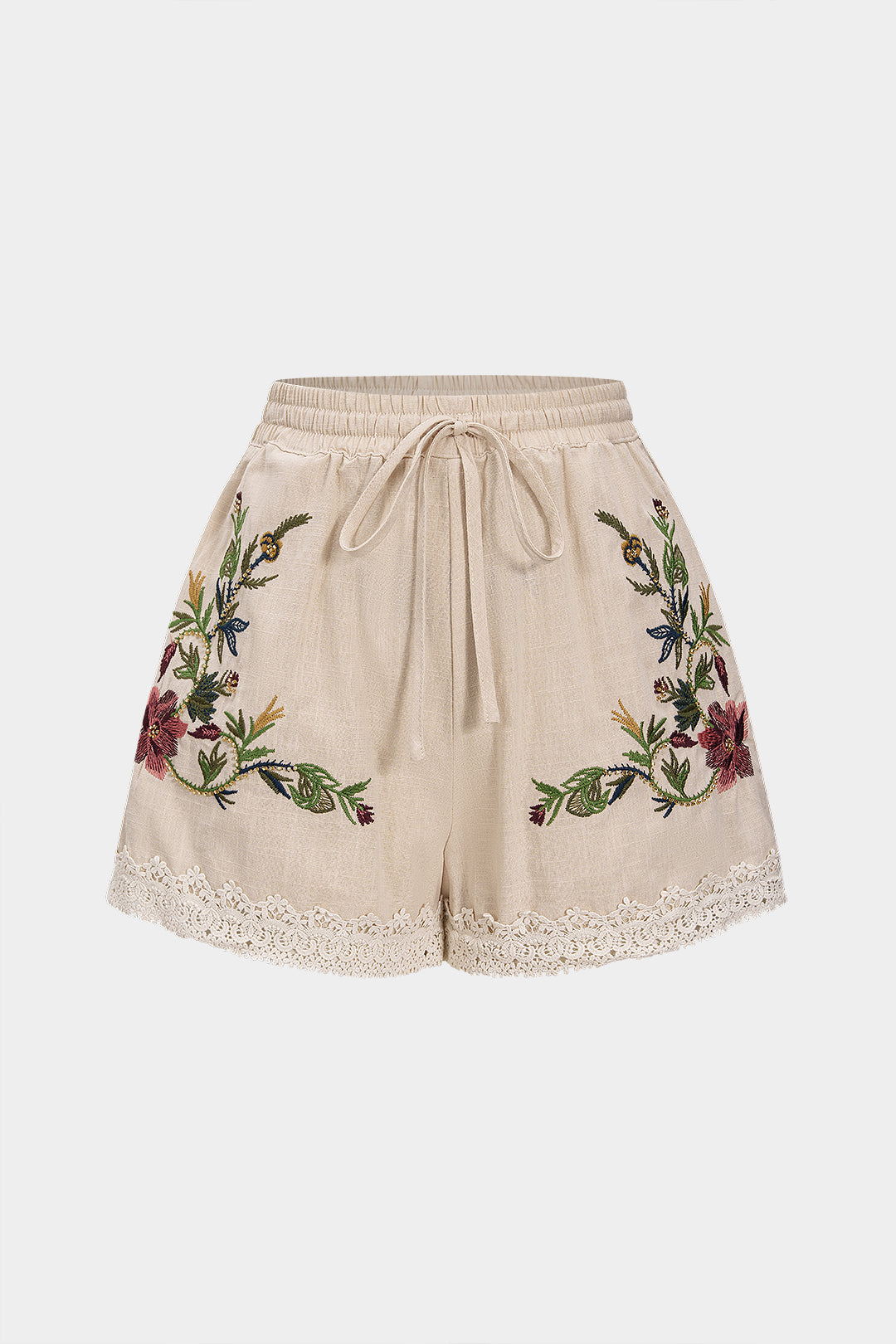 Shorts à nouer brodés patchwork en dentelle