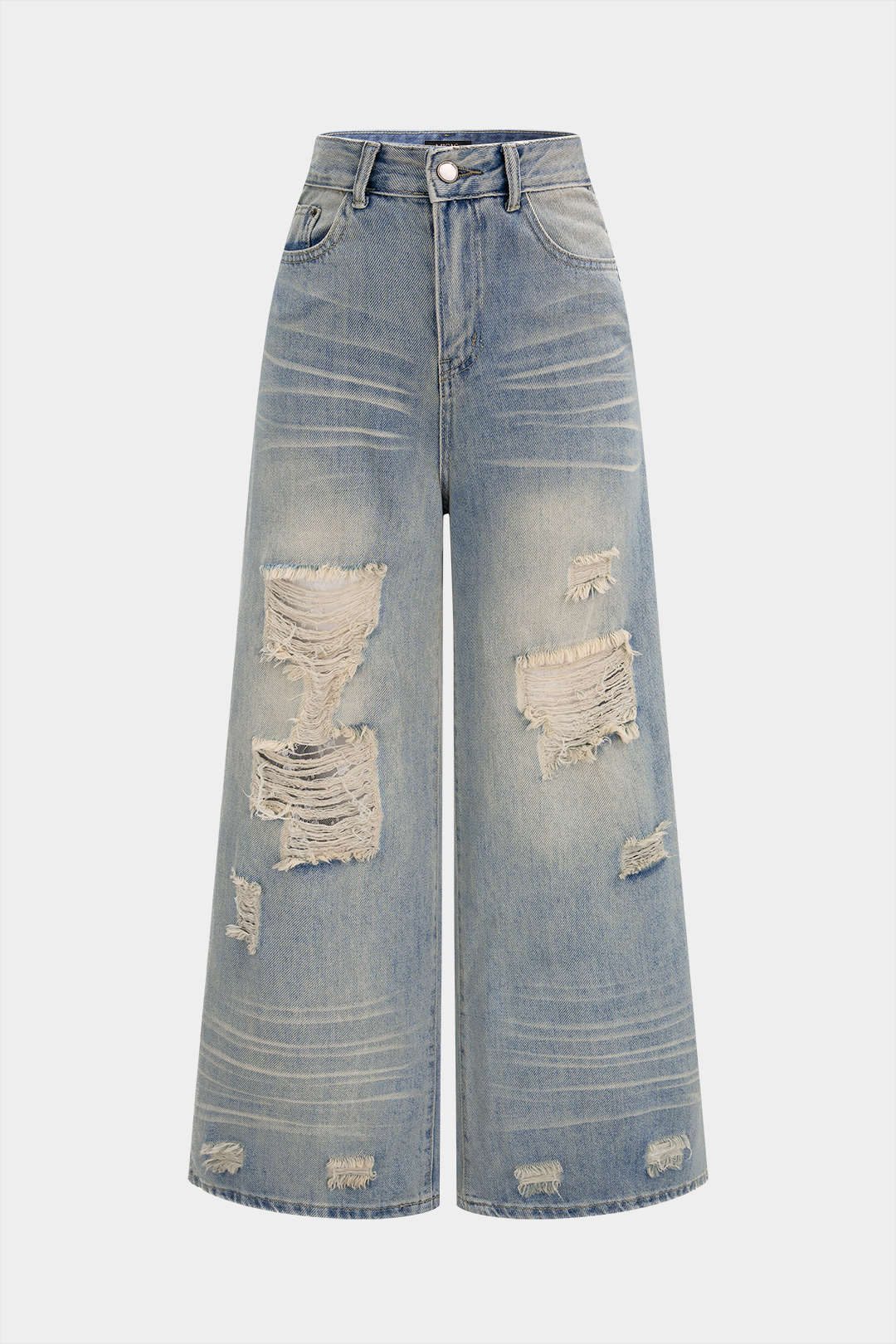 Jeans mit asymmetrischem, ausgefranstem weitem Bein aus Denim