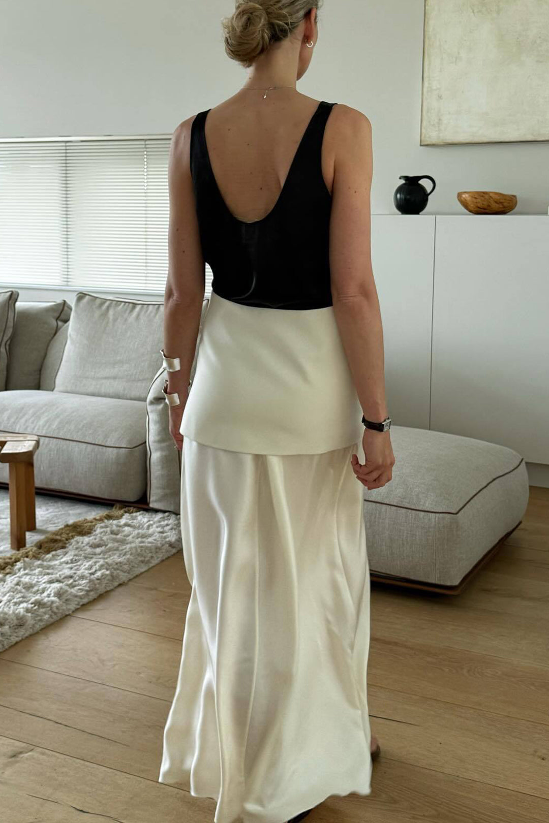 Solid Satin High Waist Zipper Skirt