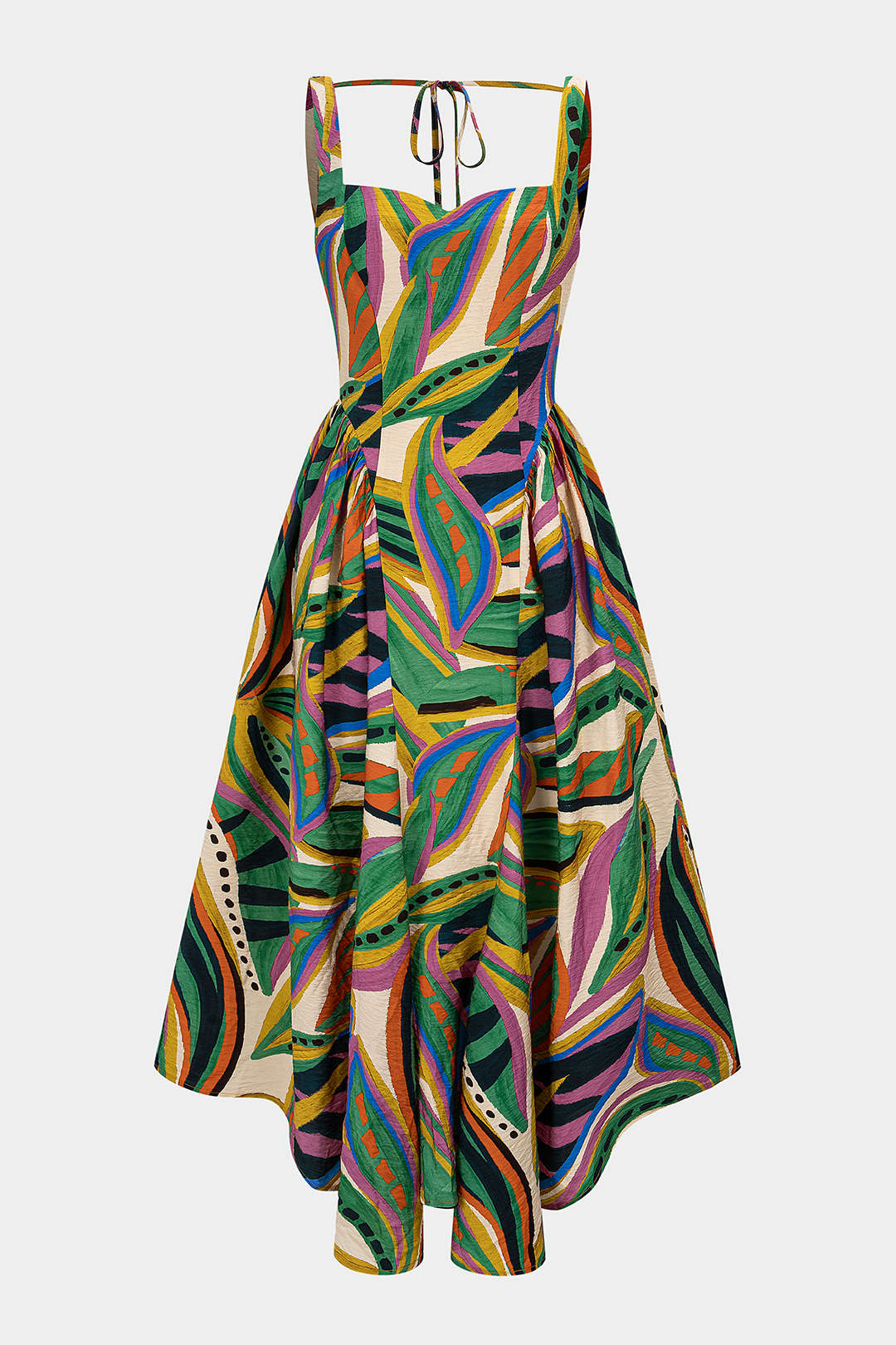 Ärmelloses Maxikleid mit abstraktem Print und Raffungen