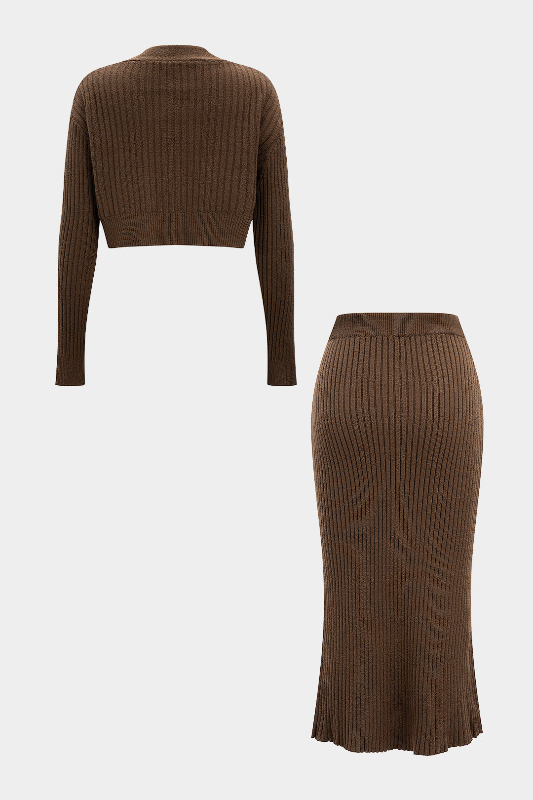 Knit V-Neck Long-Sleeve Top And Bow Skirt Set