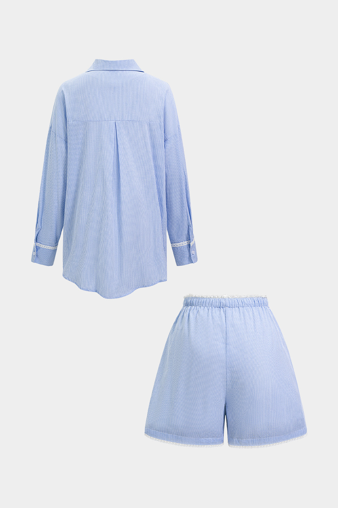 Ensemble chemise à rayures avec bordure en dentelle et short à cordon de serrage