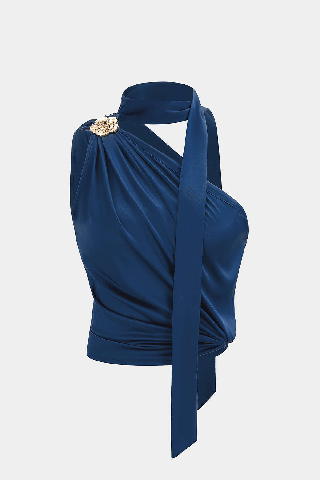 Metallic-Satin-Trägertop mit asymmetrischen Raffungen