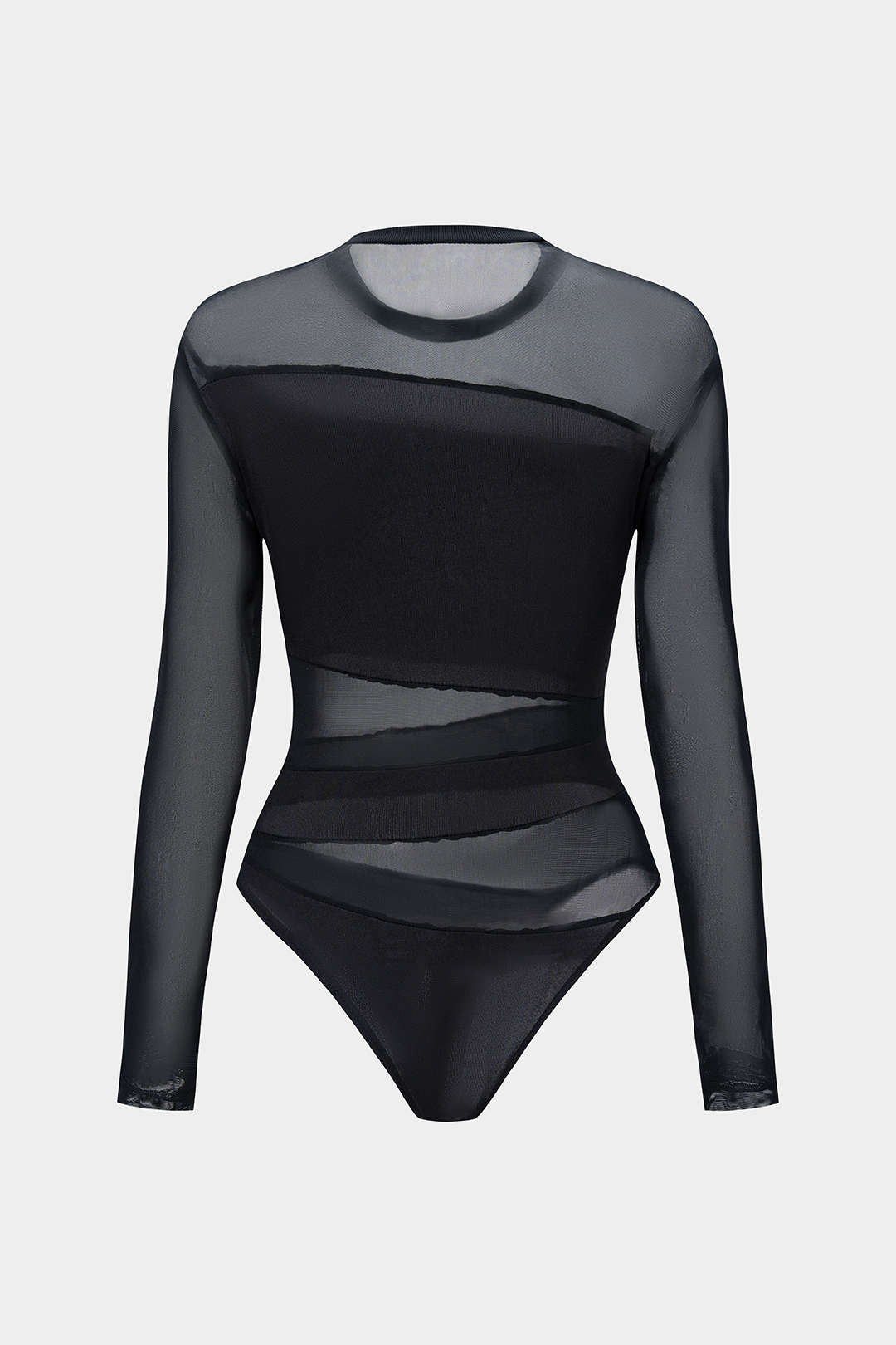 Body string transparent en résille ajouré à manches longues