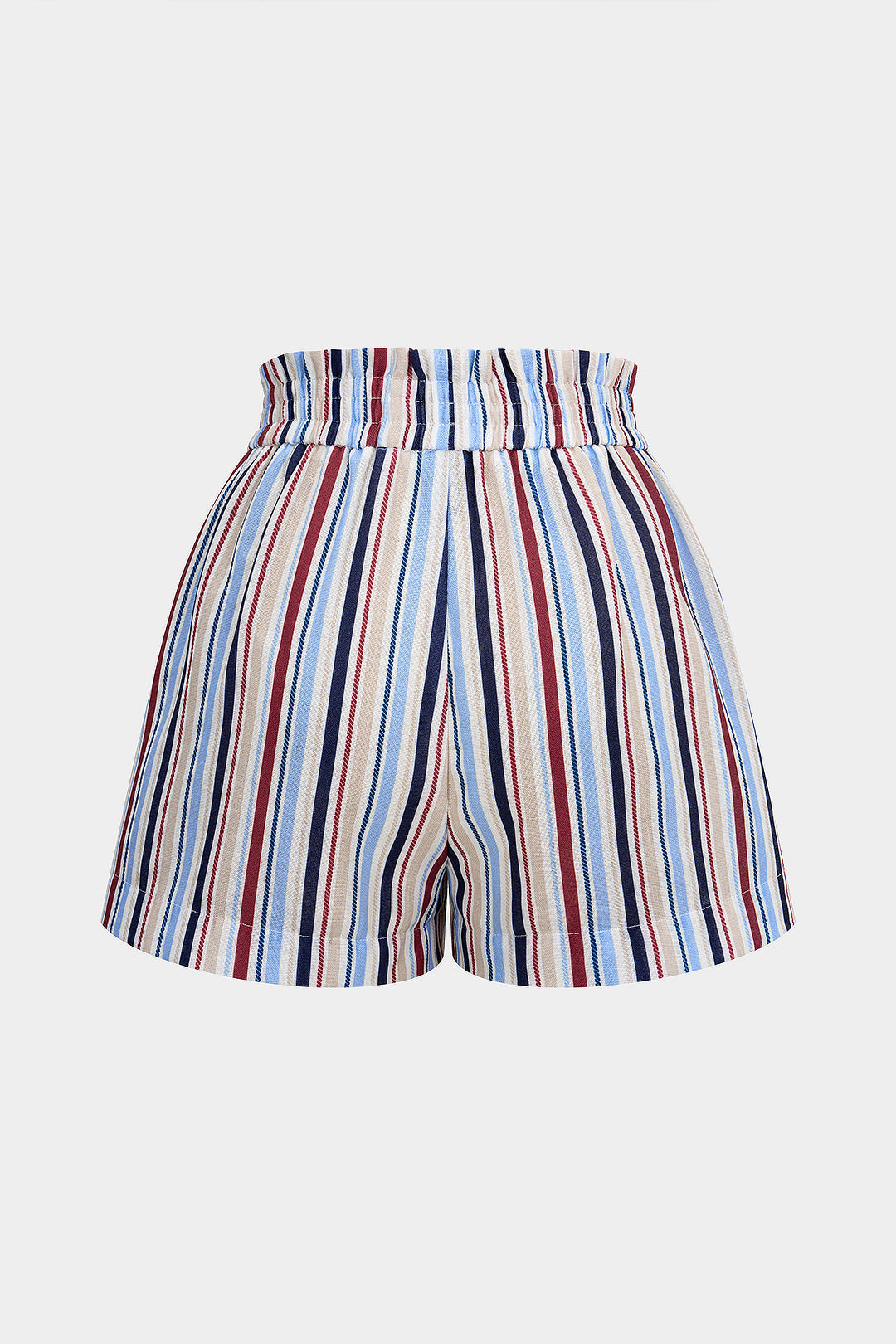 Stripes Print Pocket Shirred Waistband Shorts