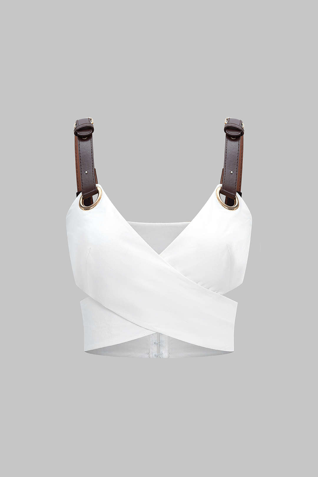 Leather Patchwork Crossed Cut Out Cami Top