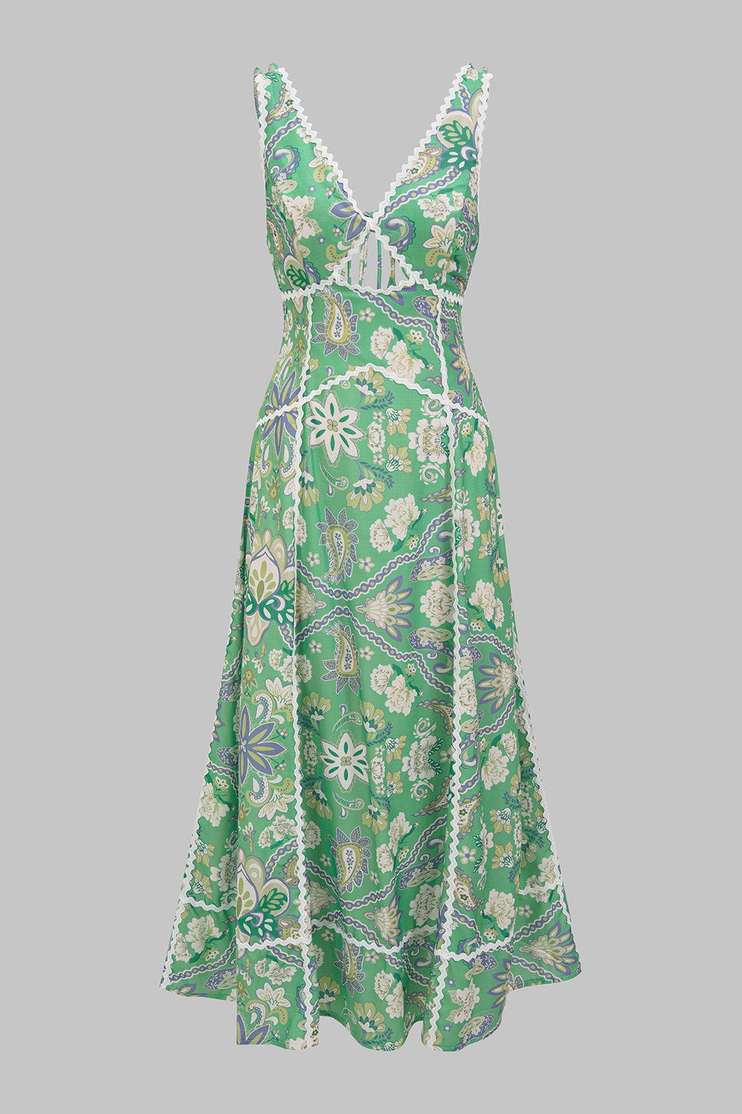 Floral Print V-Neck Cut Out Backless Tie-Up Slip Maxi Dress