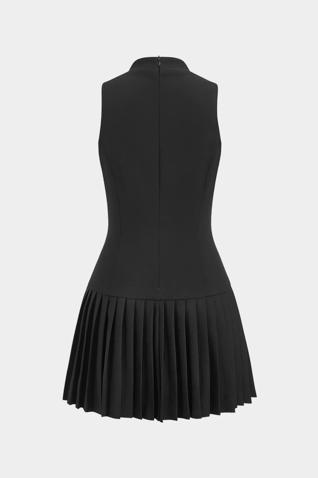 Mock Neck Pleated Belted Sleeveless Mini Dress