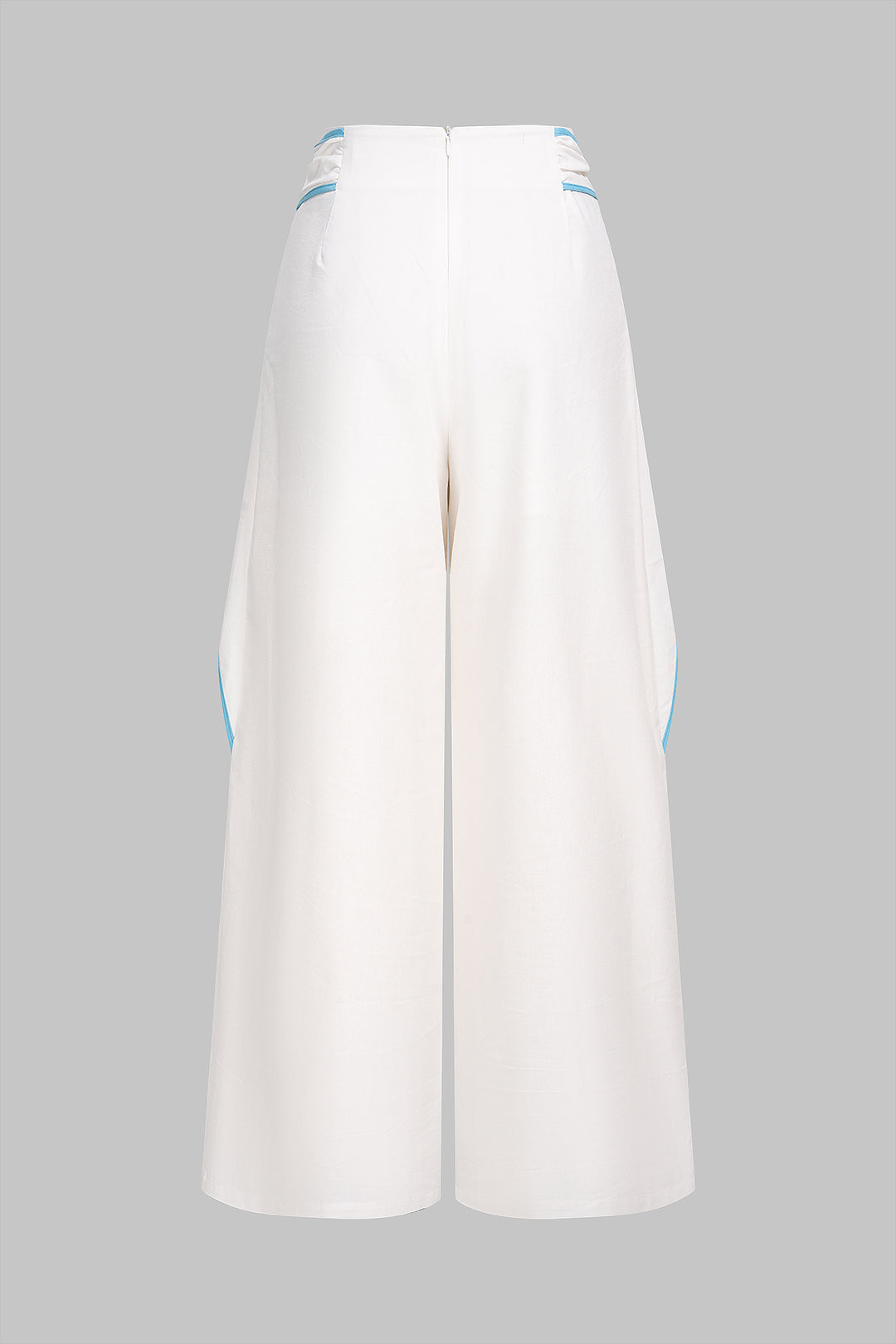 Contrast Binding Linen Ruched Twist Knot Wide Leg Pants