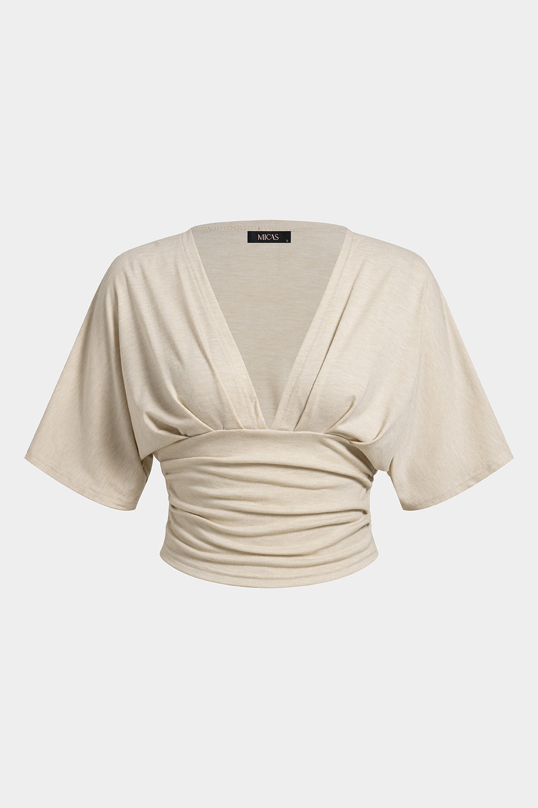 Ruched V-Neck Twist Knot Short Sleeve T-Shirt