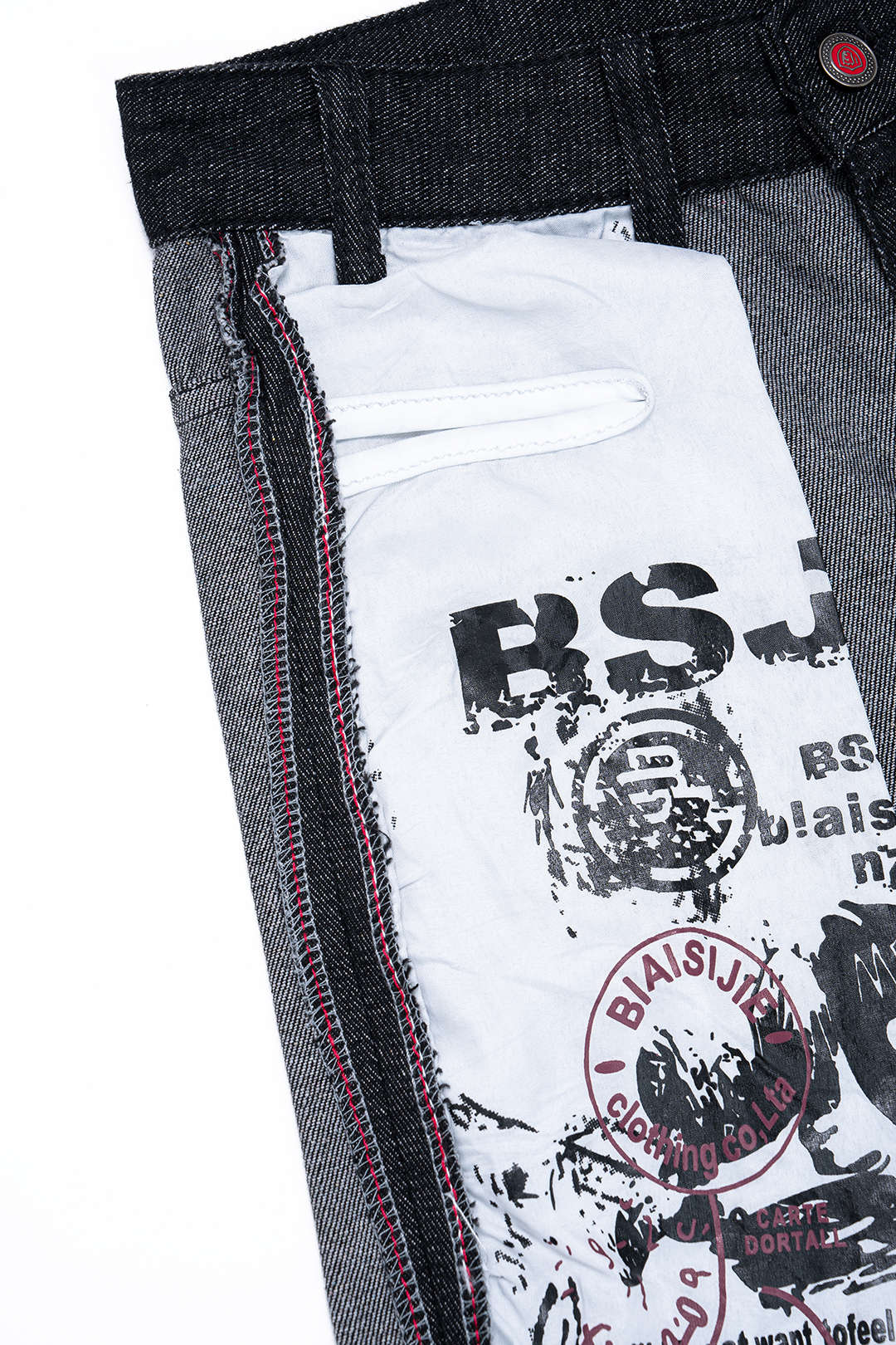 Denim Artistic Print Patchwork Button Pocket Wide Leg Jeans