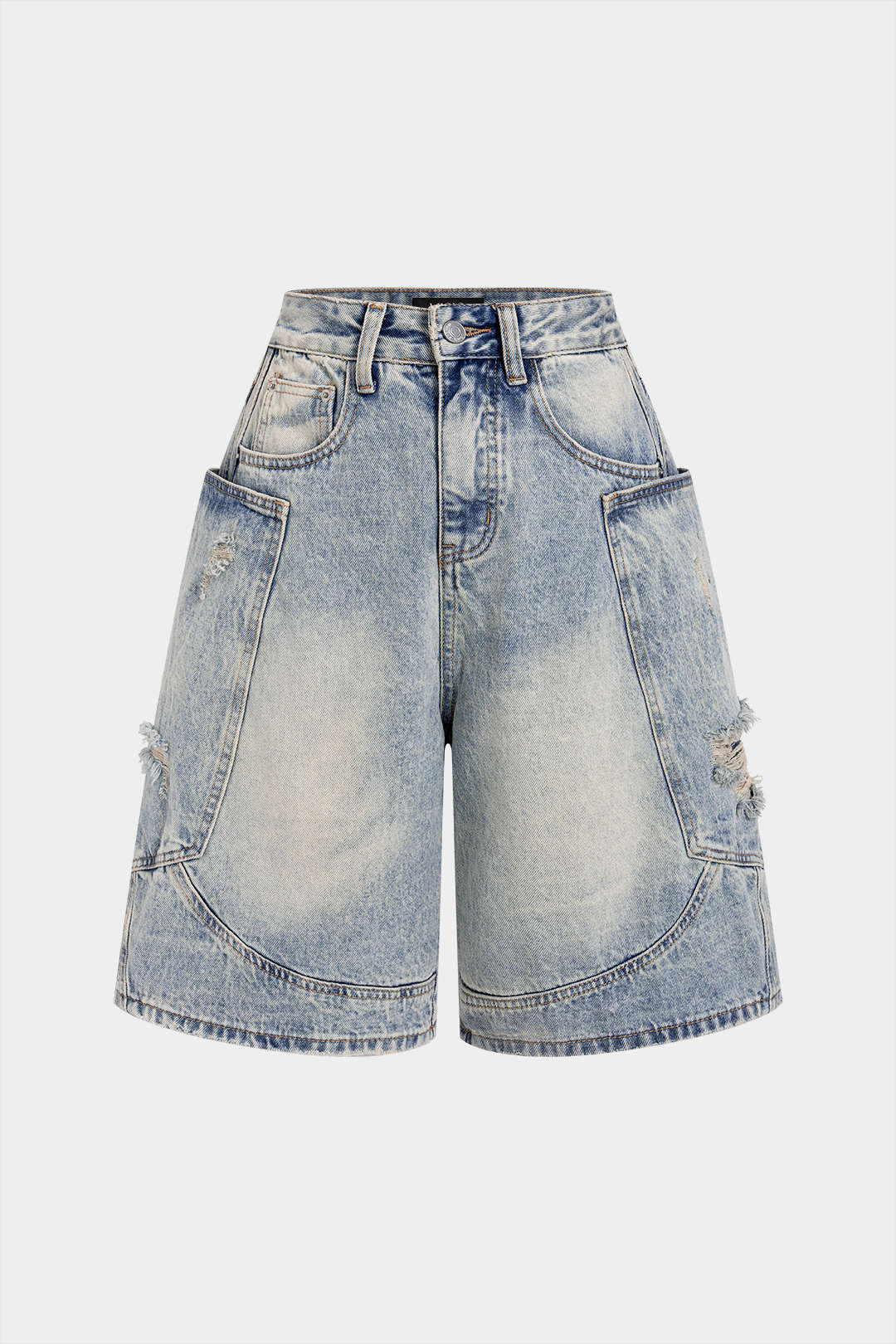 Denim Ripped Pocket Wide Leg Shorts