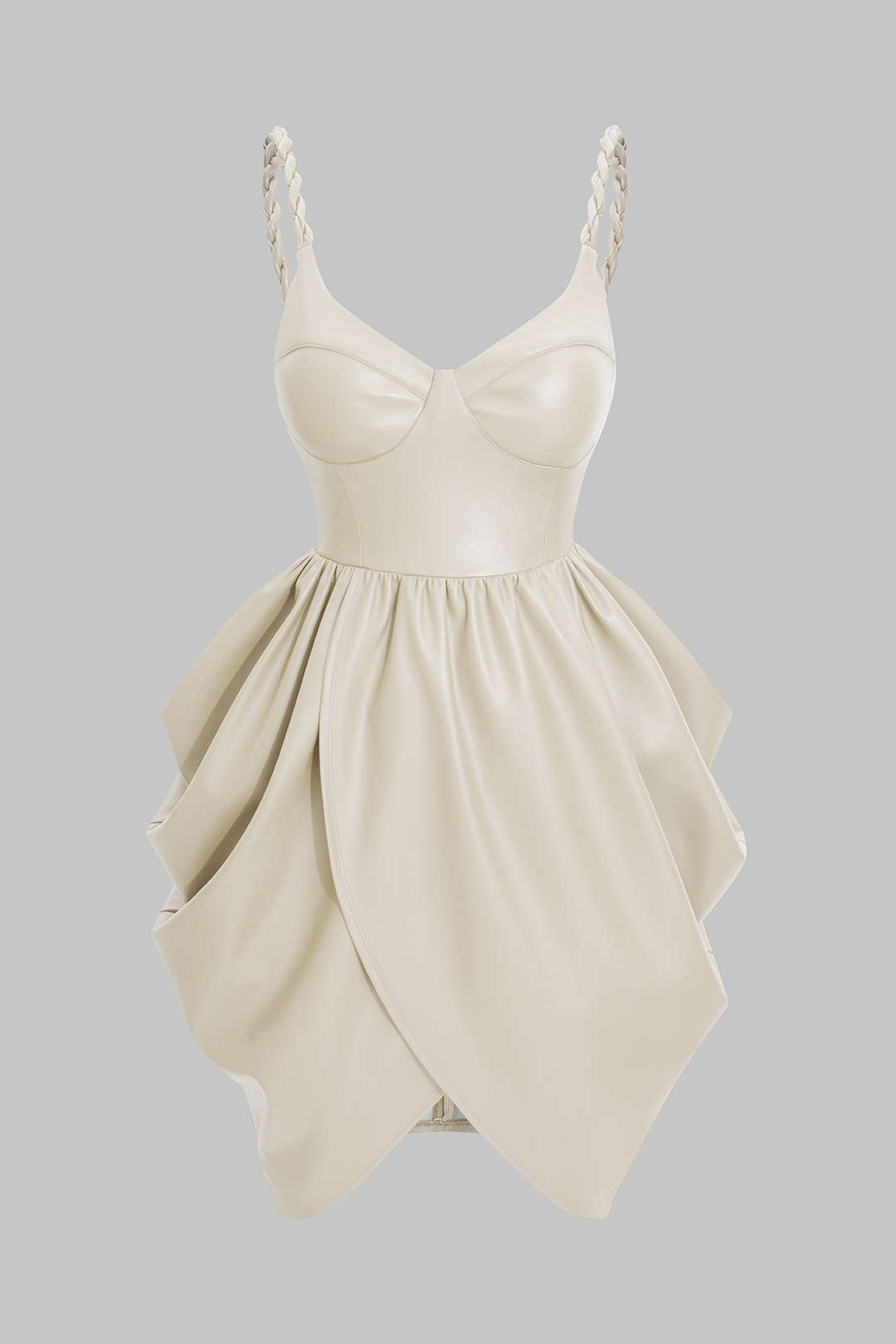 Ärmelloses Mini-Kleid aus Kunstleder mit Raffungen und gedrehtem Knoten