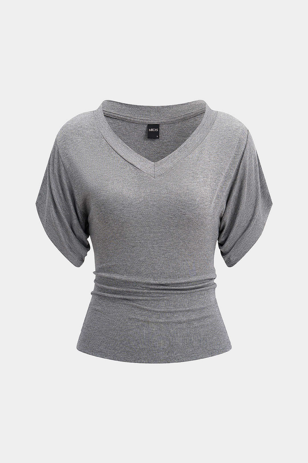 T-shirt froncé à col en V et taille cintrée
