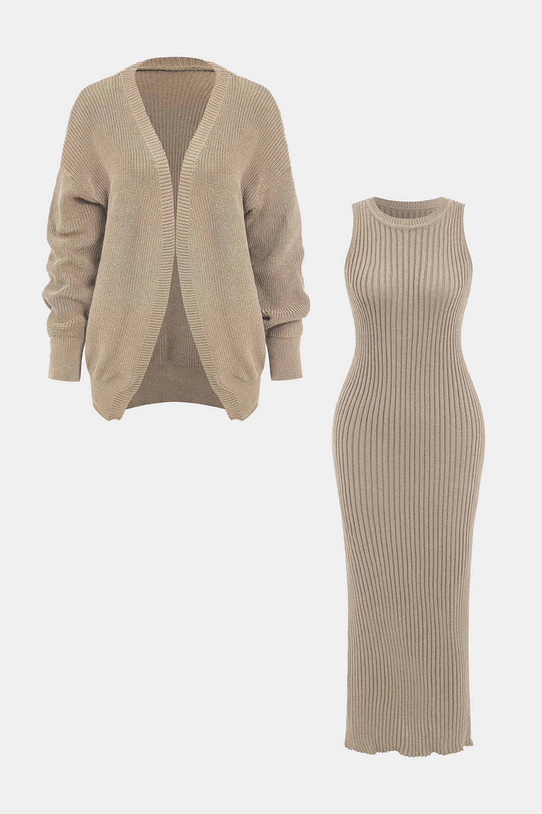Ribbed Knit Dress And Cardigan Set