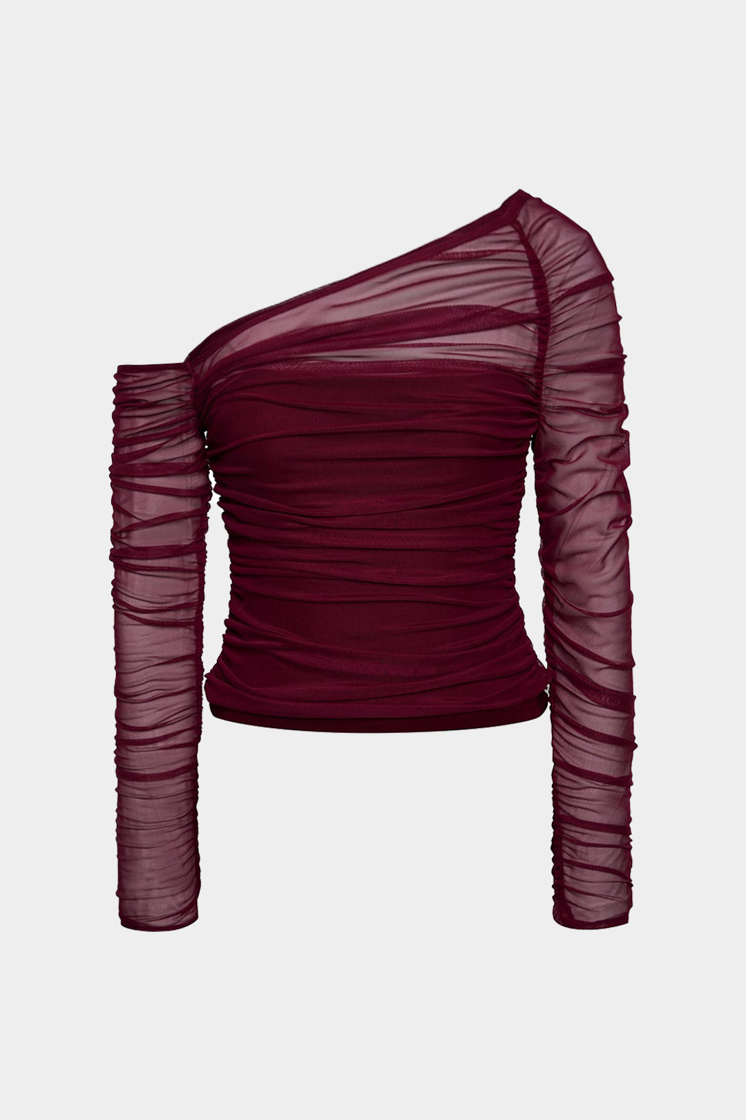 One-Shoulder Langarm-Top aus Mesh mit Raffungen