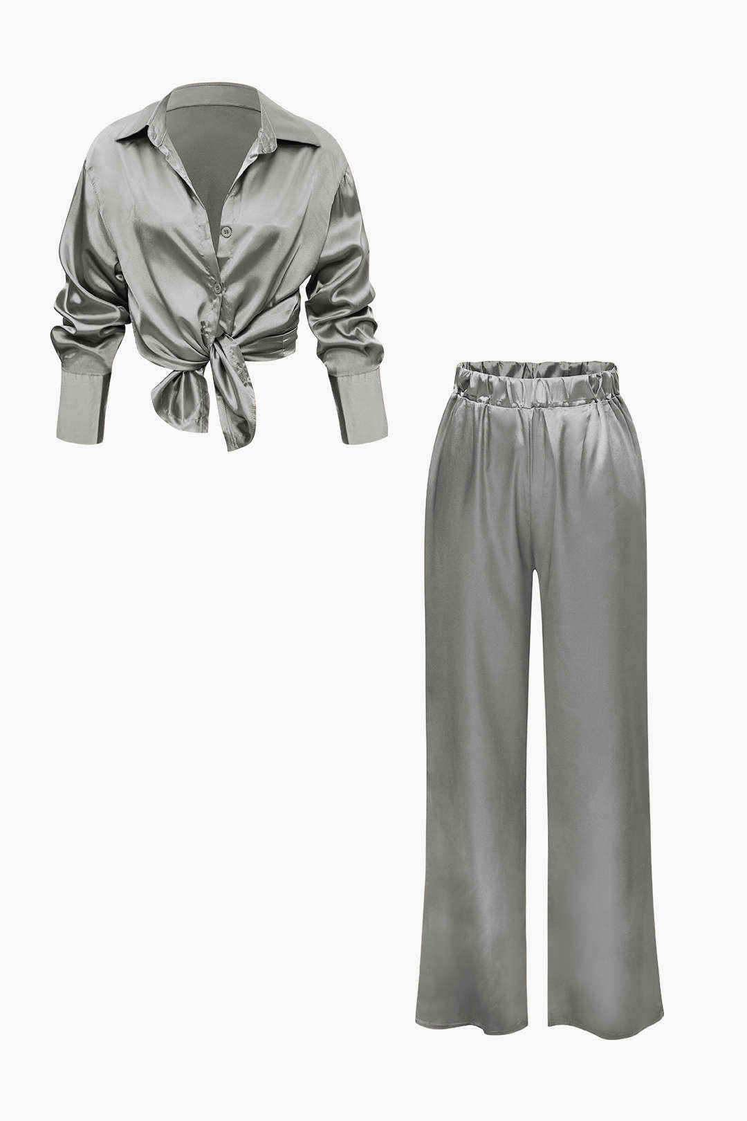 Ensemble chemise à manches longues boutonnée en satin et pantalon