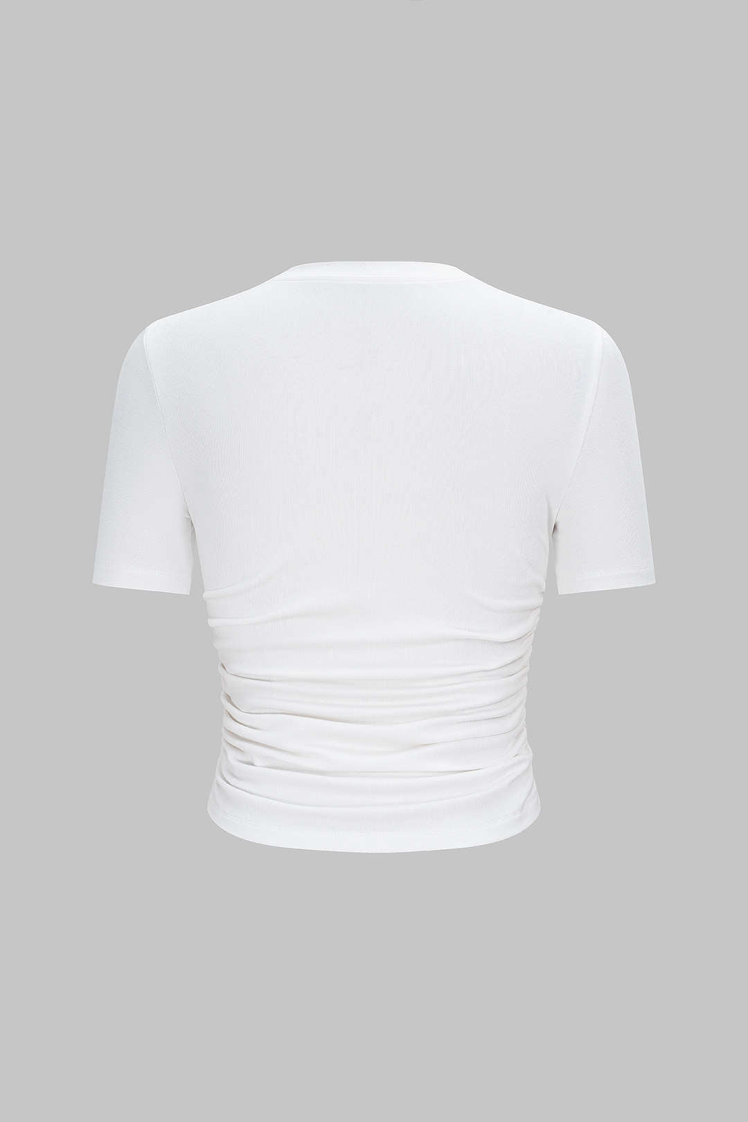 Letter Embroidery Round Neck Ruched Short Sleeve T-Shirt