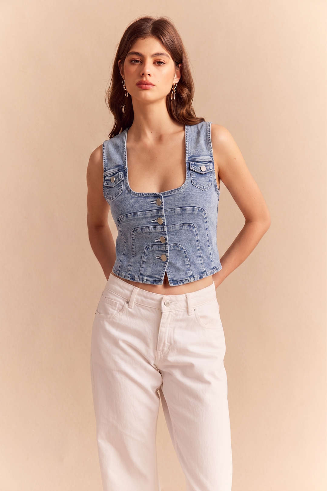 Kurze Jeans-Knopfleistenweste
