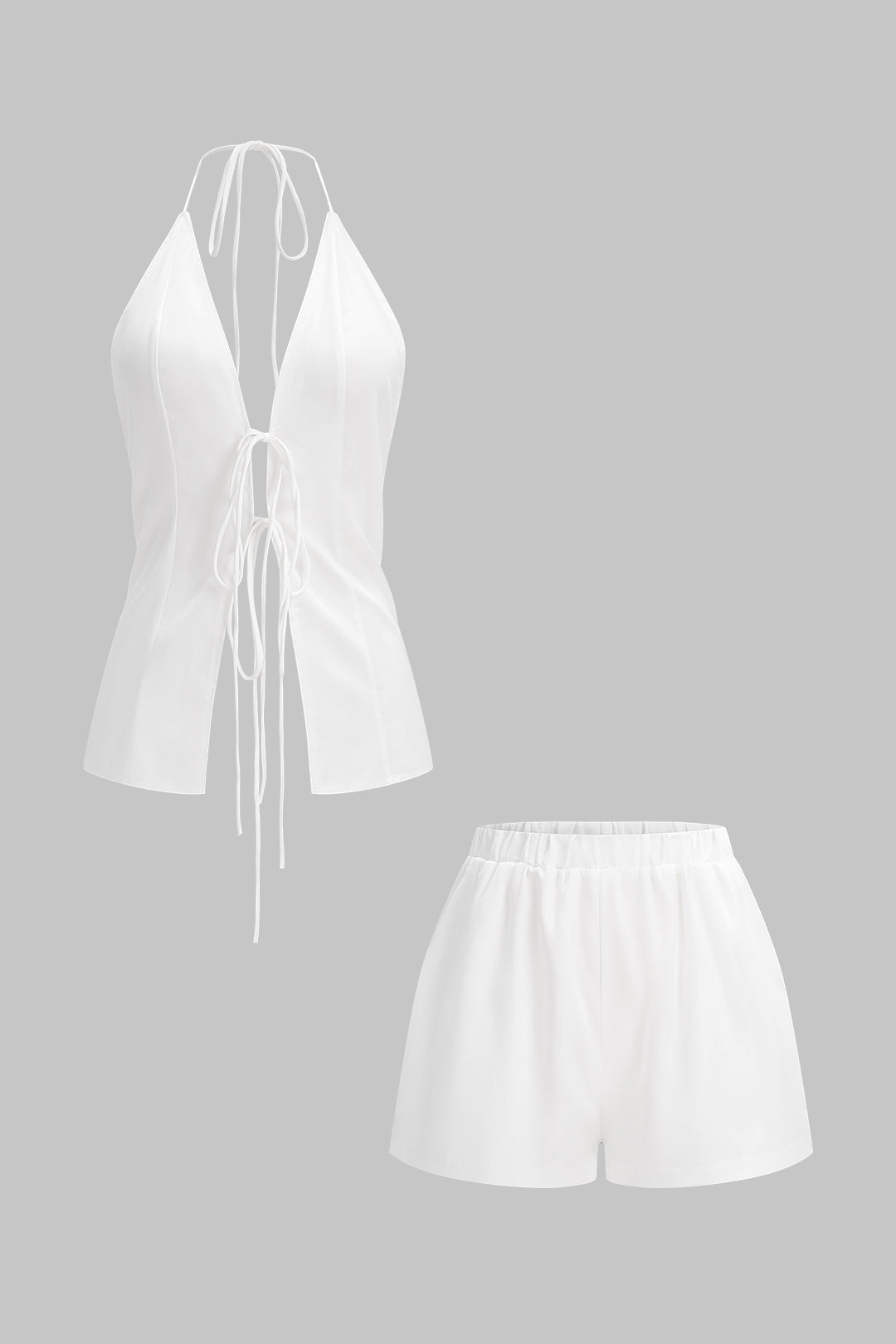 Satin Neckholder V-Ausschnitt Rückenfreies Oberteil und High Waist Shorts Set