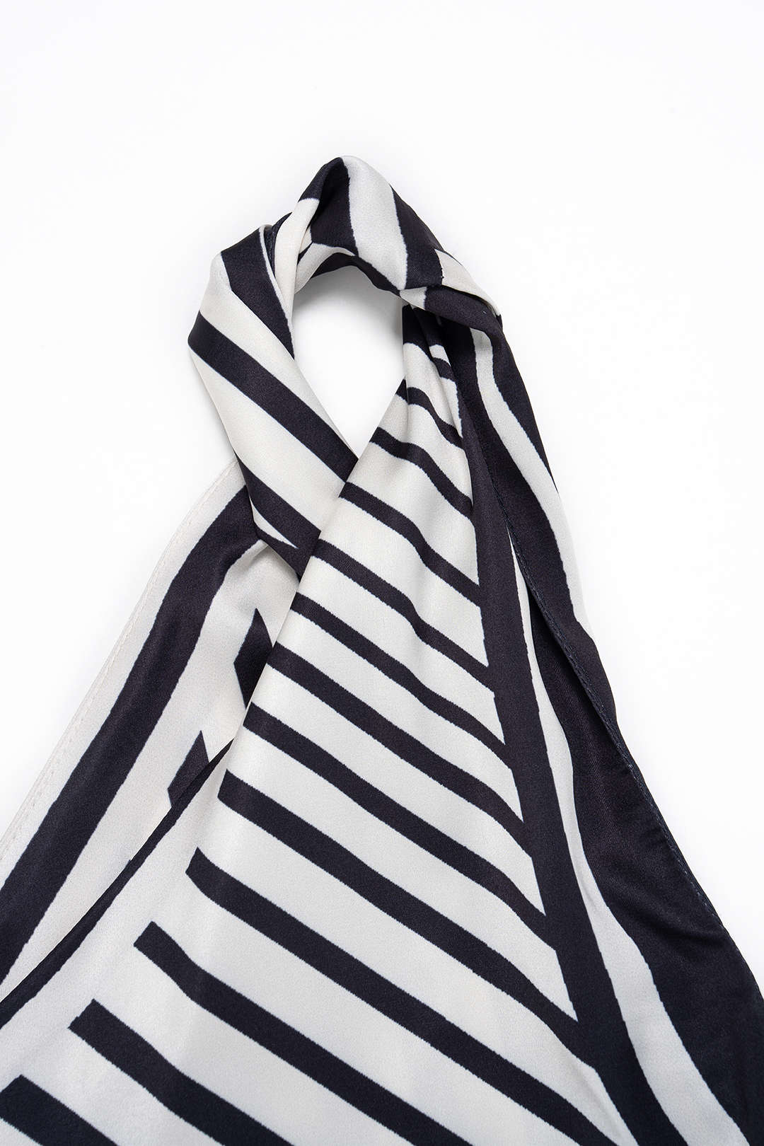 Stripe Contrast Print Satin One Shoulder Twist Knot Top And High Waist Wide Leg Pants Set