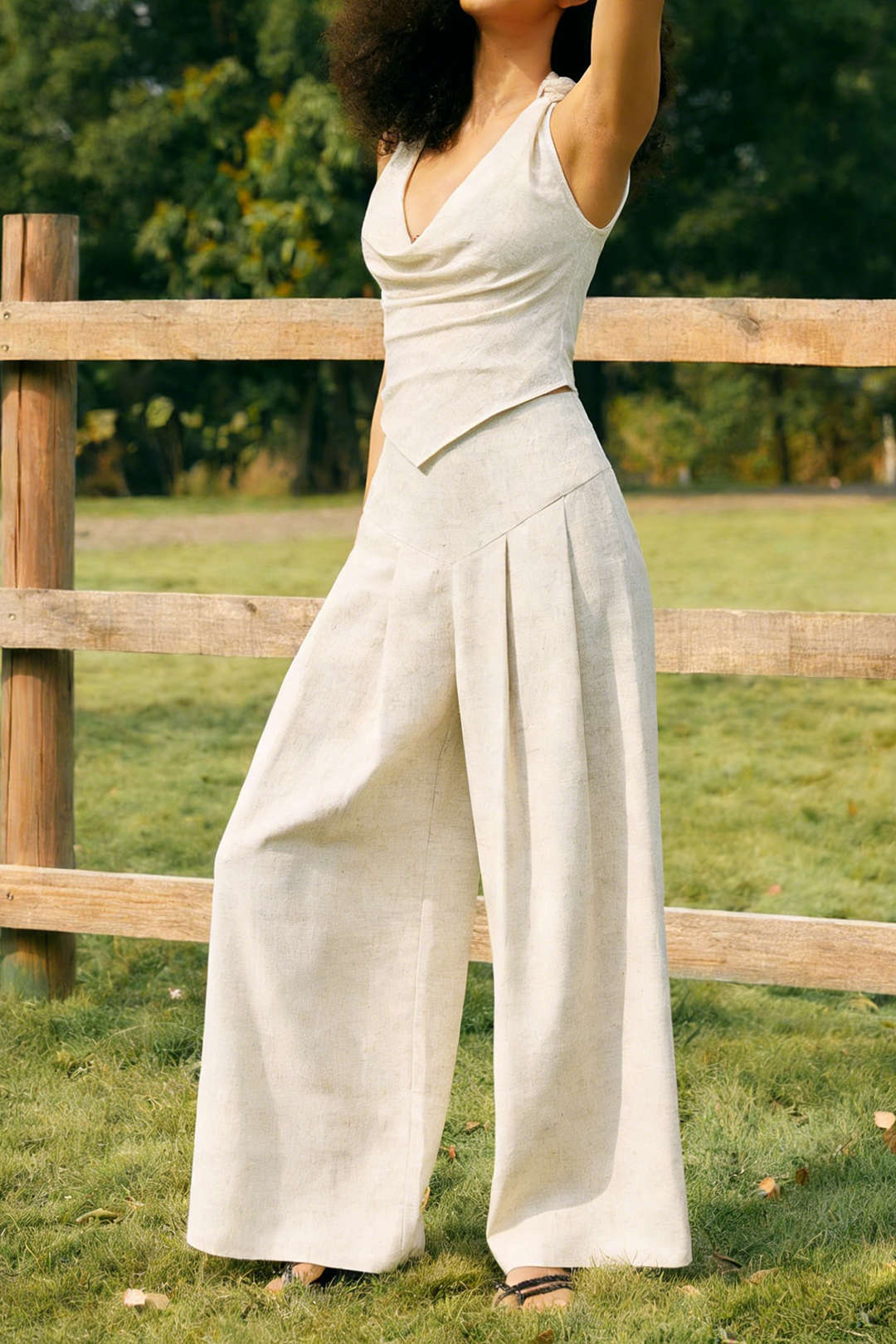 Linen High Waist Pleated Pants