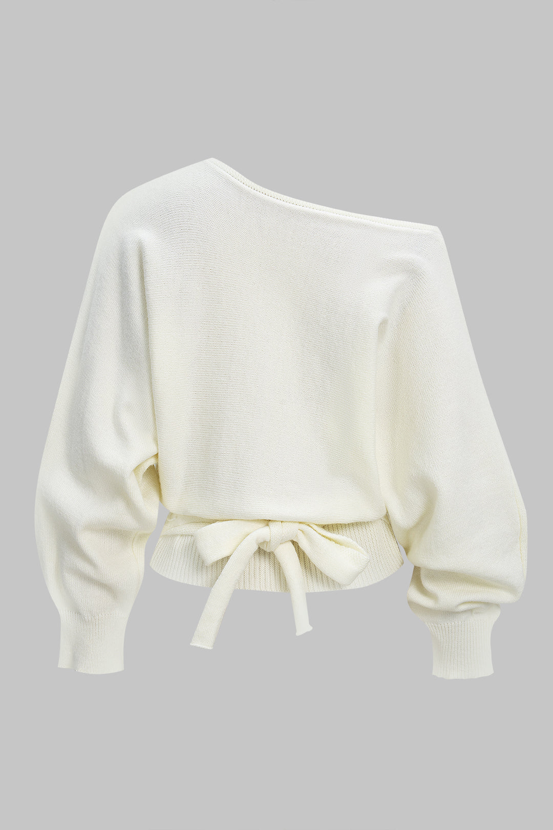 Knit One Shoulder Tie-Back Batwing Long-Sleeve Top