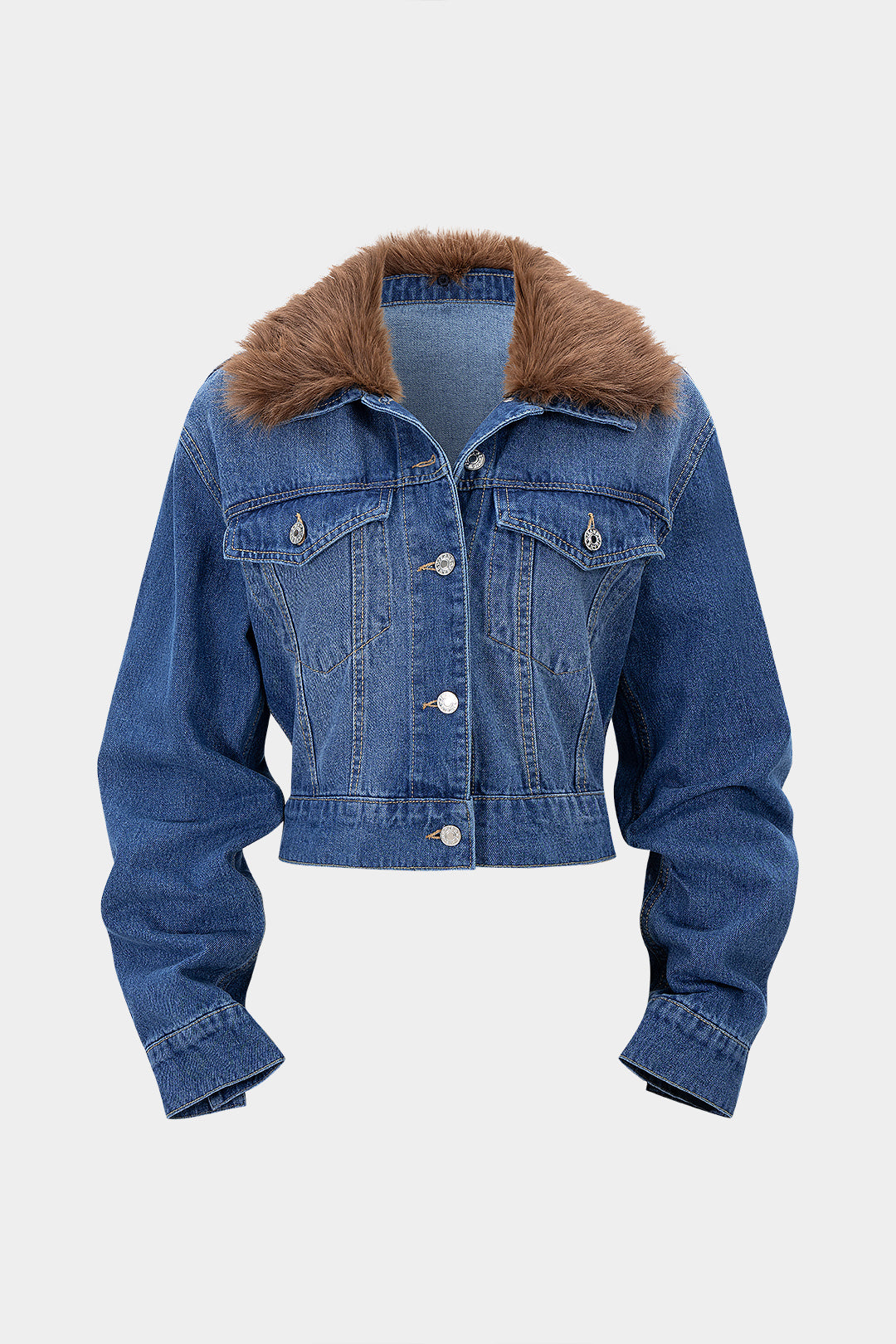 Denim Faux Fur Patchwork Lapel Jacket