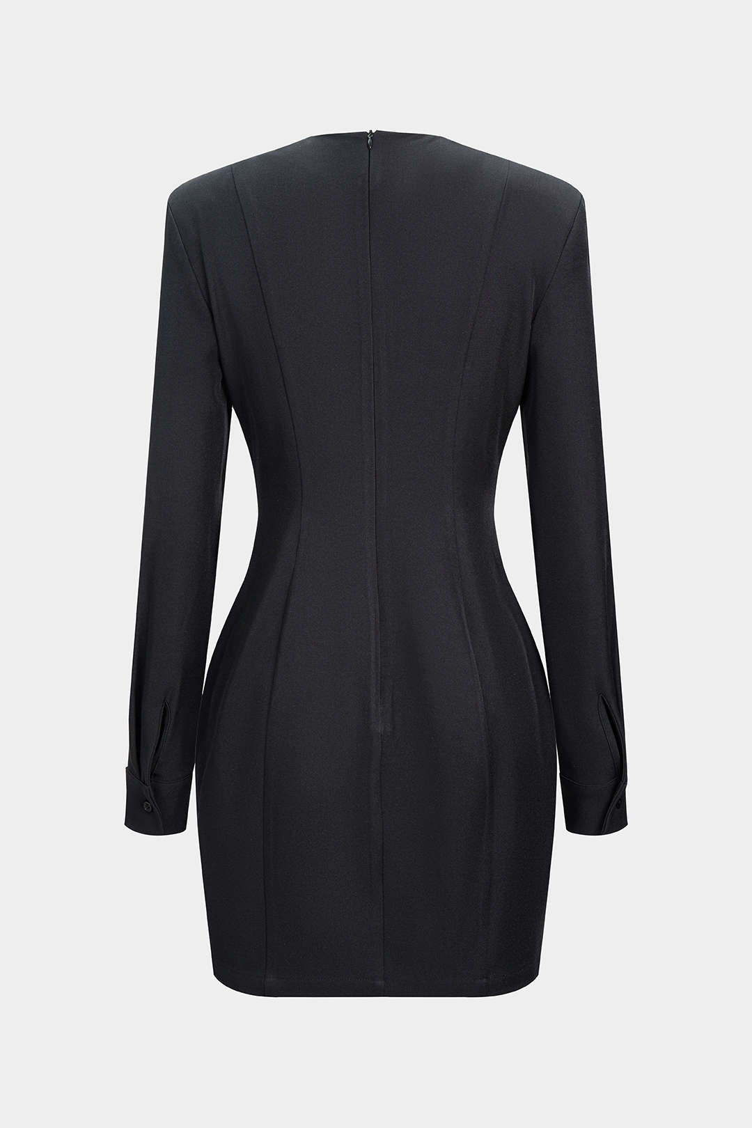 Metallic Buckle Waist-Cinching Long Sleeve Mini Dress