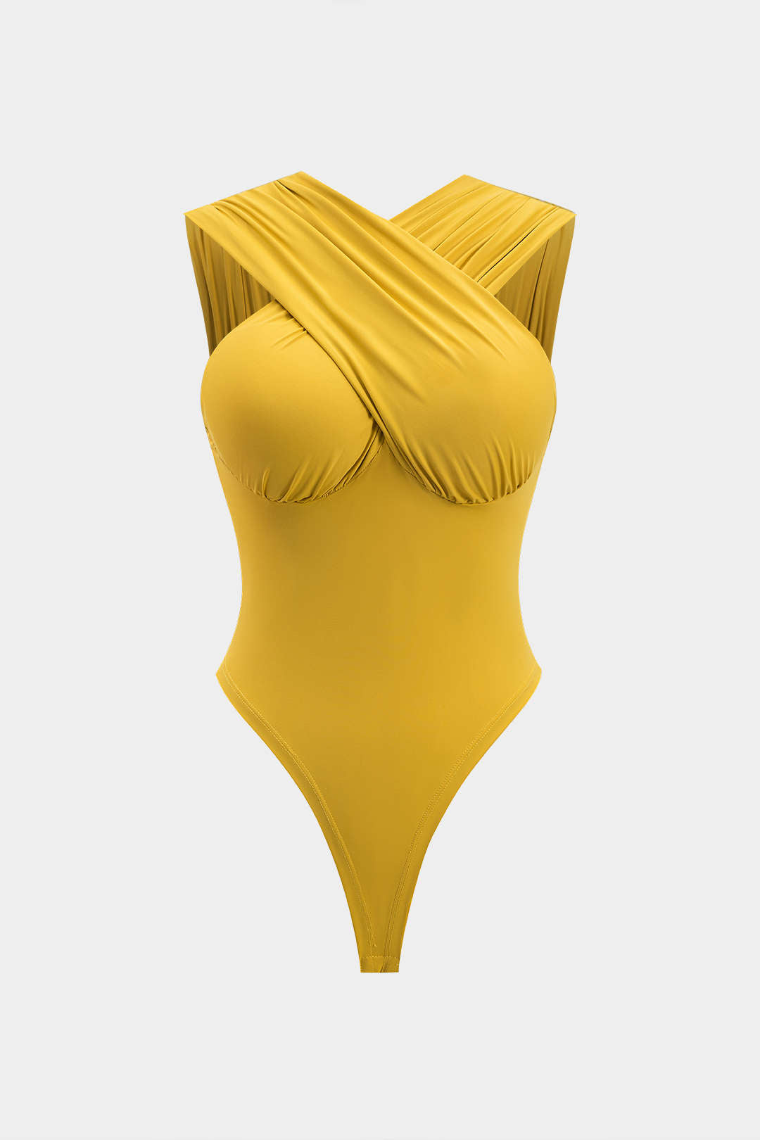 Ruched Crossed Backless Bustier Sleeveless Bodysuit