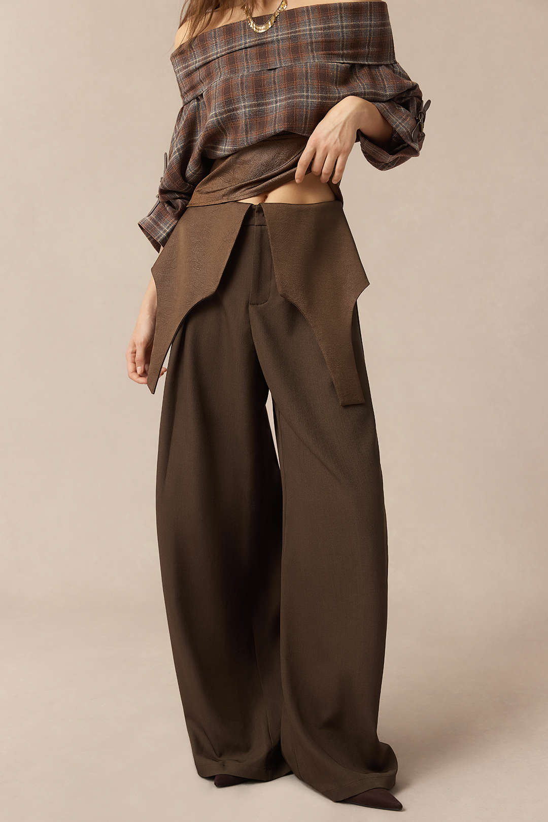 Satin-Patchwork-Reißverschluss-Barrel-Hose