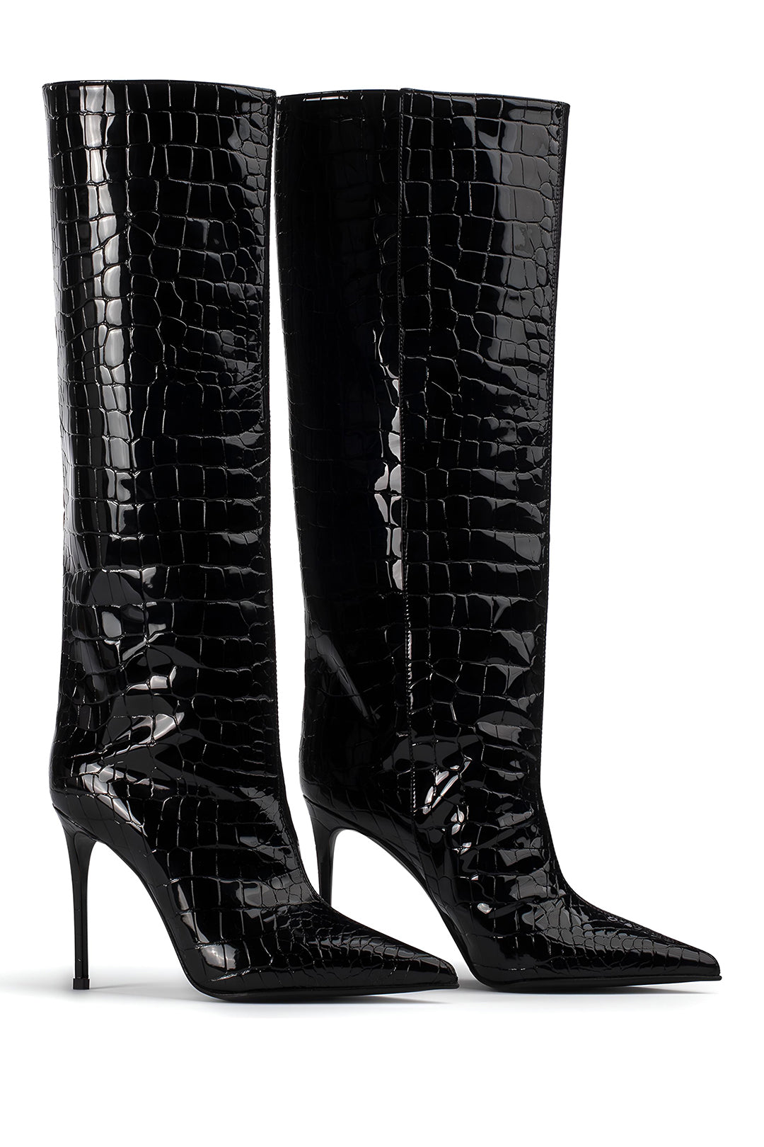 Bottes hautes en cuir de crocodile, à bout pointu et cuissardes