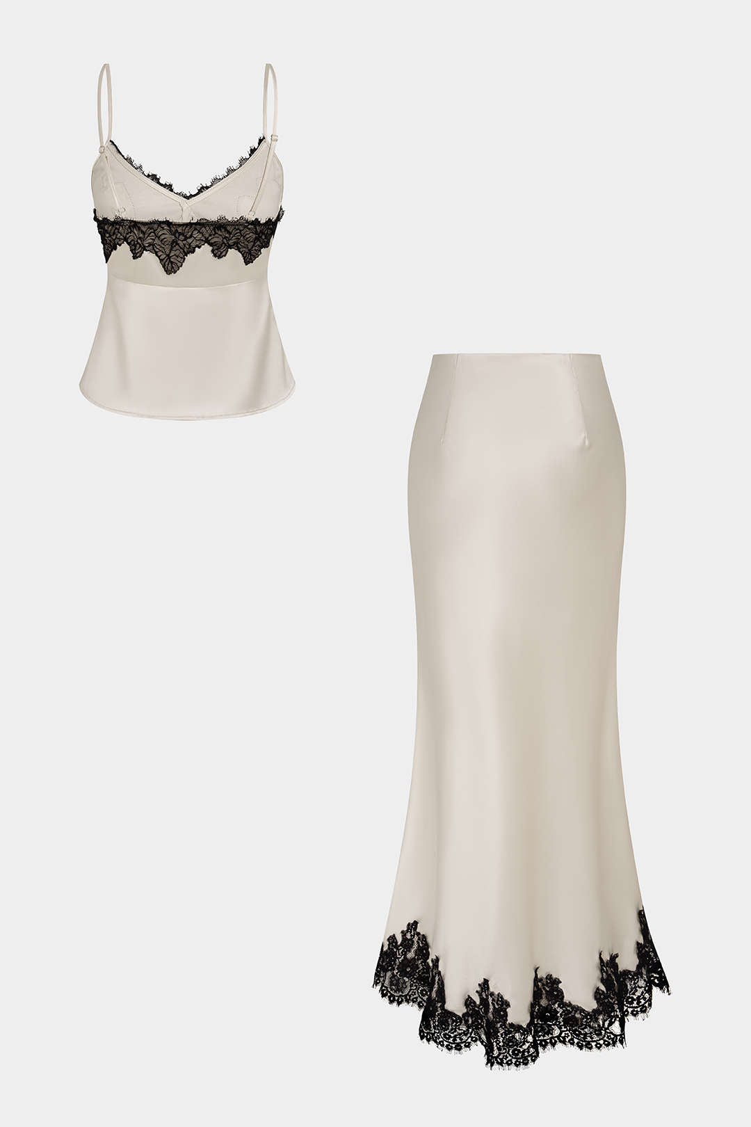 Satin-Patchwork-Spitzenbesatz-Cami-Top und Rock-Set