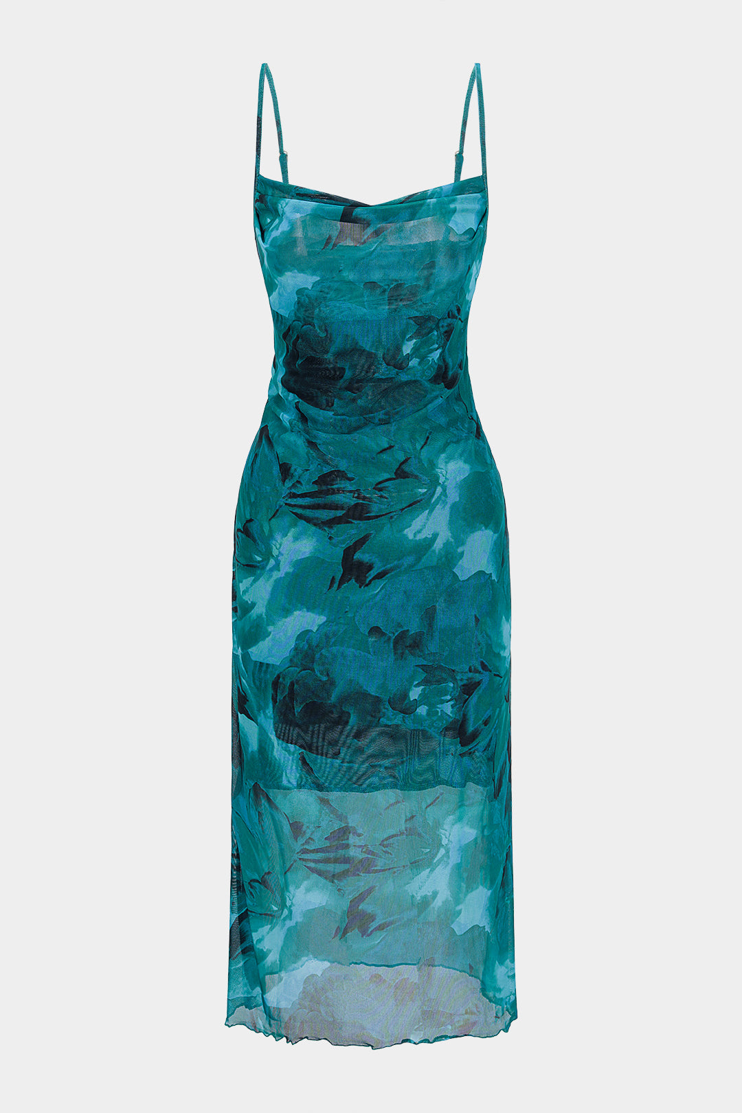 Artistic Print Mesh Slip Midi Dress