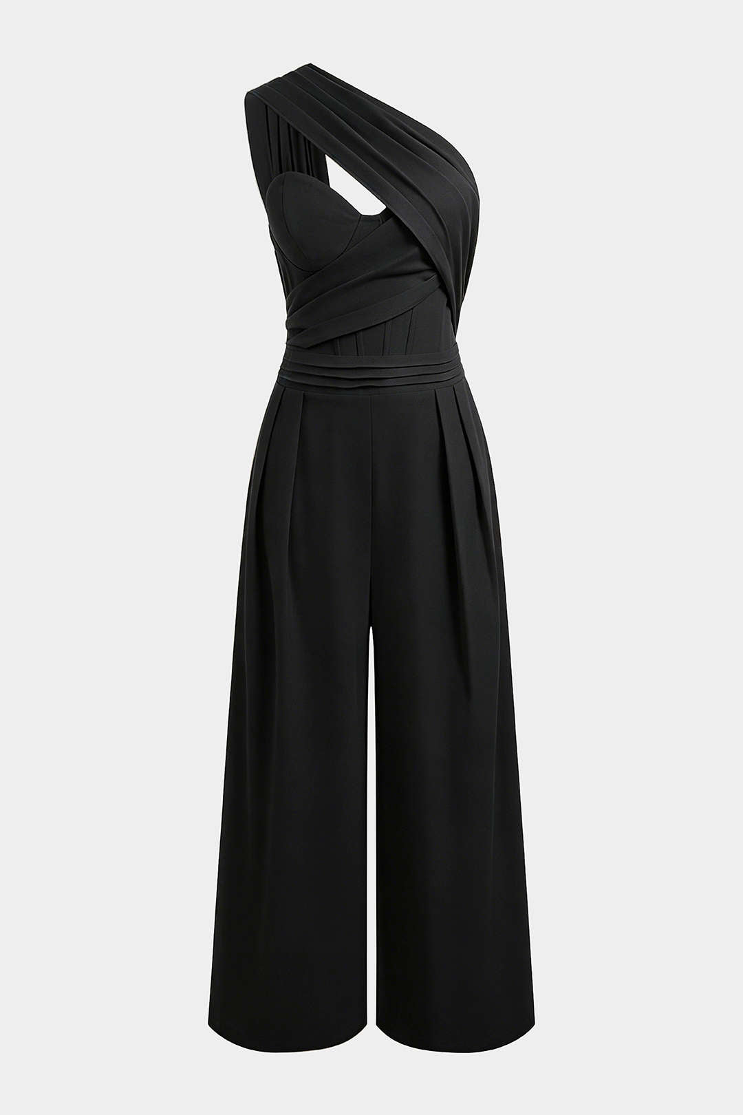 Linen One Shoulder Asymmetrical Ruched Sleeveless Jumpsuit