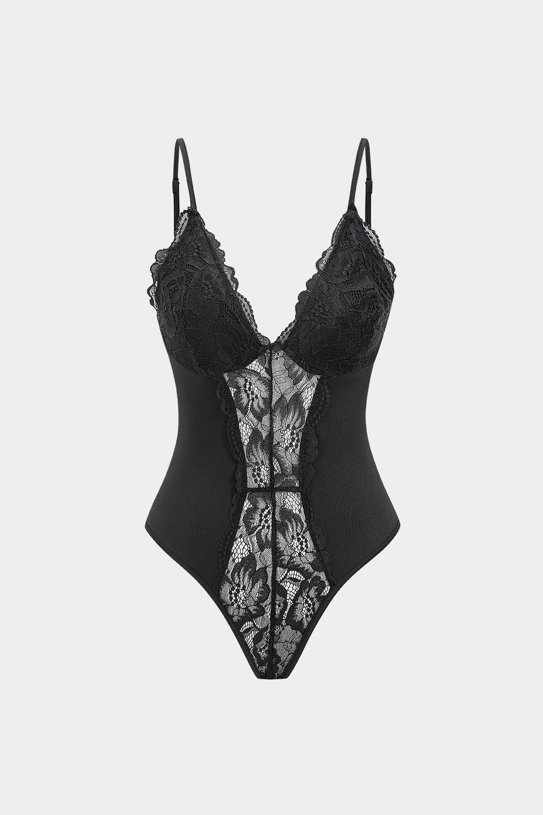 Body sans manches en dentelle transparente patchwork col en V