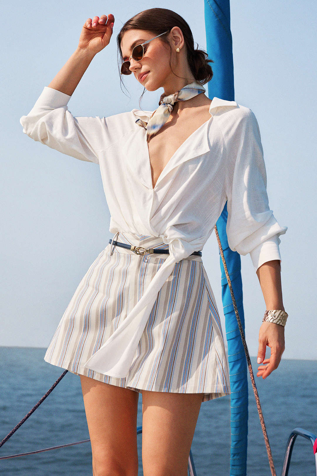 Lapel Knotted Long-Sleeve Shirt