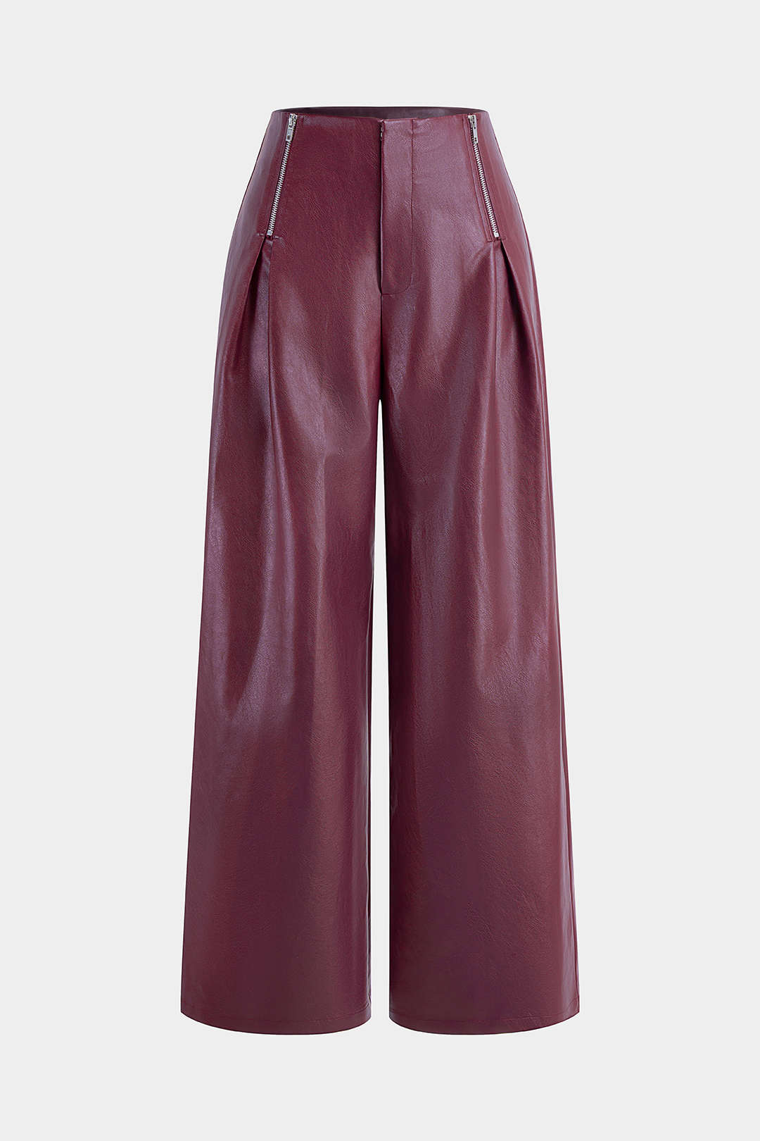 Kunstlederhose mit geradem Bein und Reißverschluss