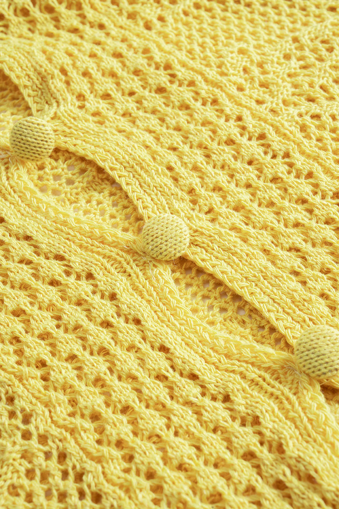 Open Knit Button Short-Sleeve Top