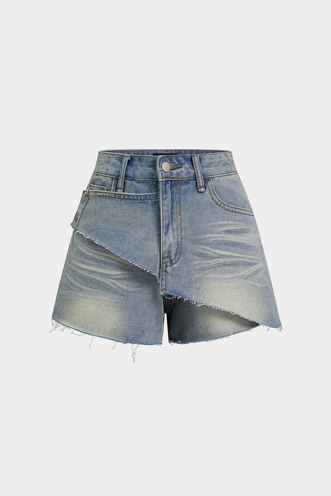 Denim Asymmetrical Frayed Shorts